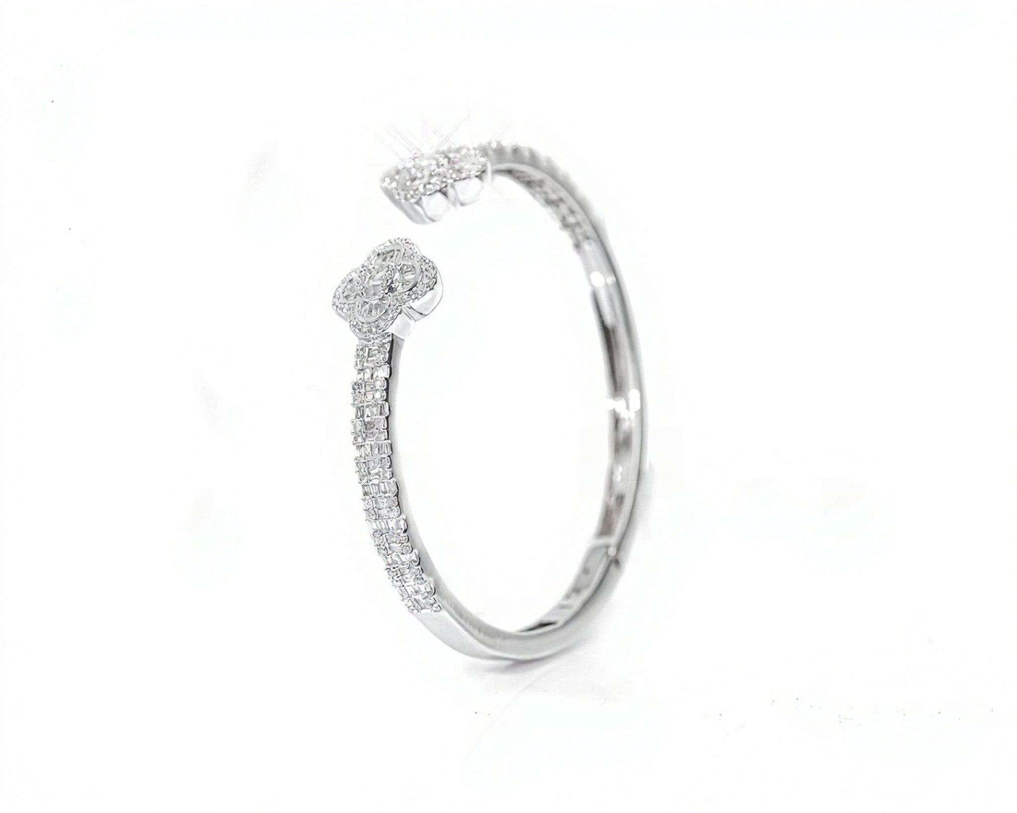 10k White Gold Clover & Baguette Diamond Bangle 2.25ct - Mr. Alex Jewelry