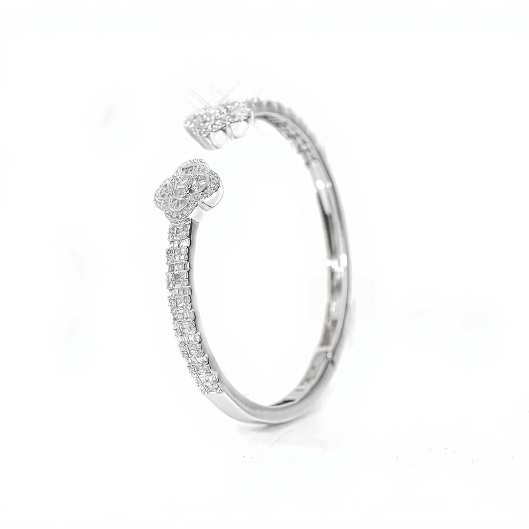 10k White Gold Clover & Baguette Diamond Bangle 2.25ct - Mr. Alex Jewelry