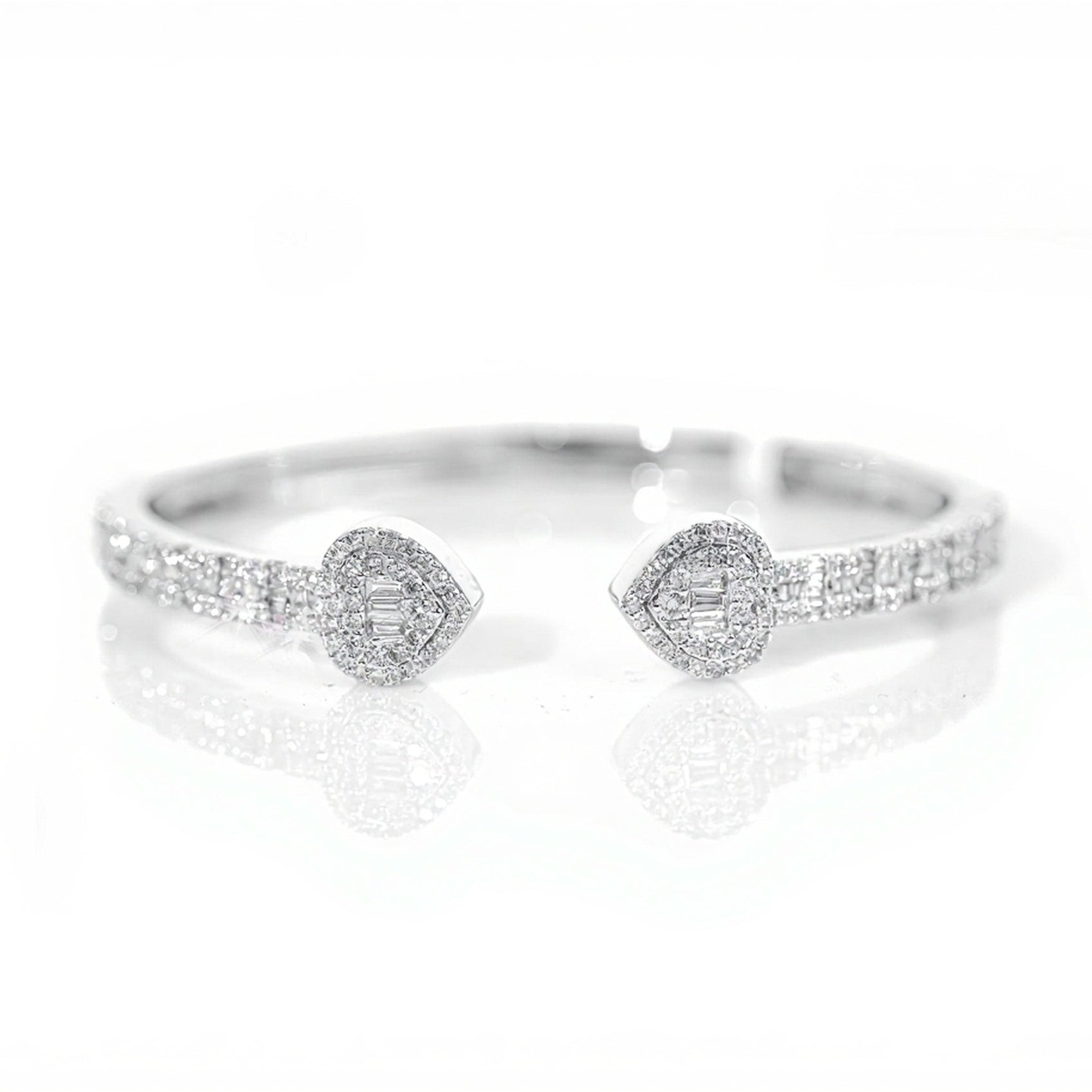 10k White Gold Heart & Baguette Diamond Bangle 2.25ct - Mr. Alex Jewelry
