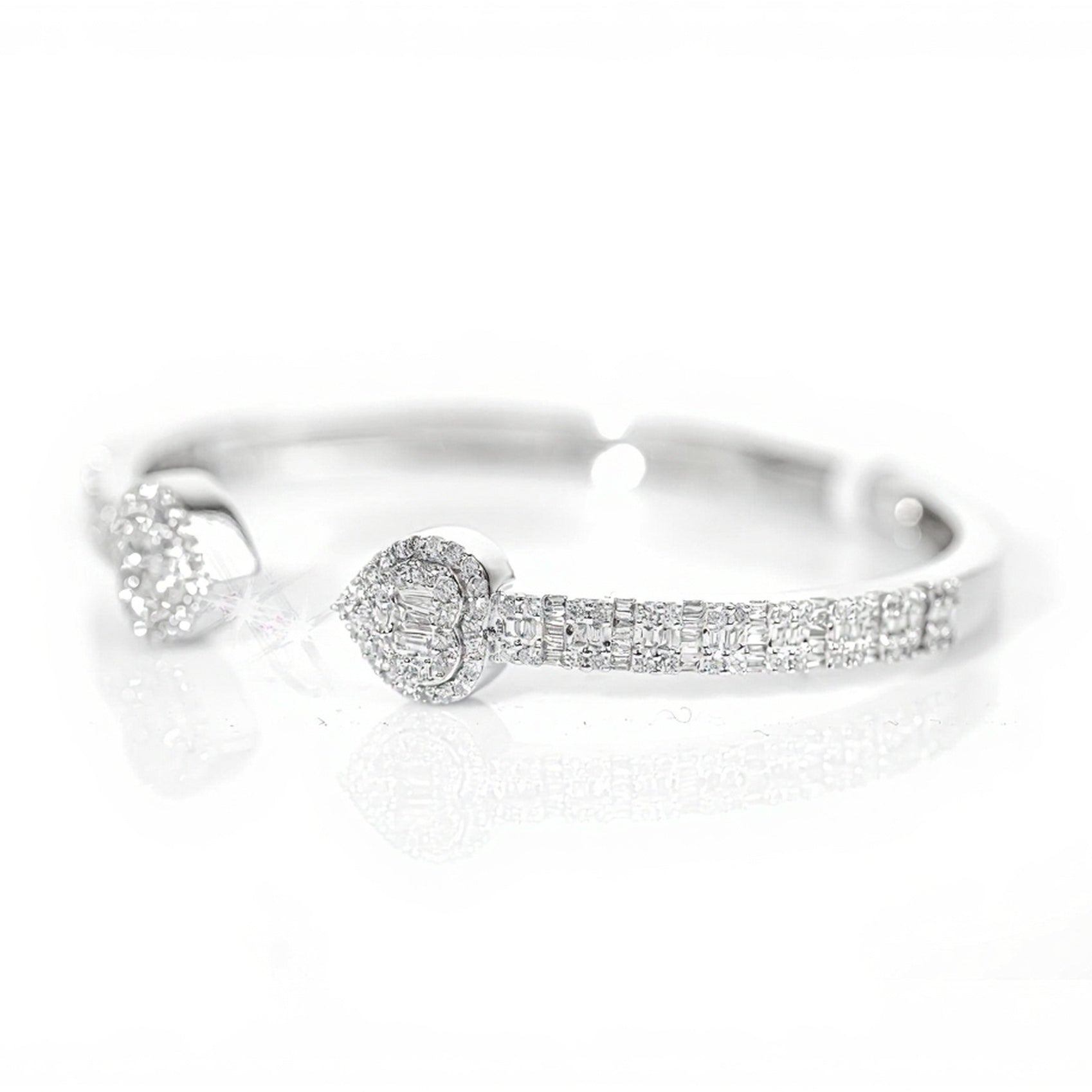 10k White Gold Heart & Baguette Diamond Bangle 2.25ct - Mr. Alex Jewelry
