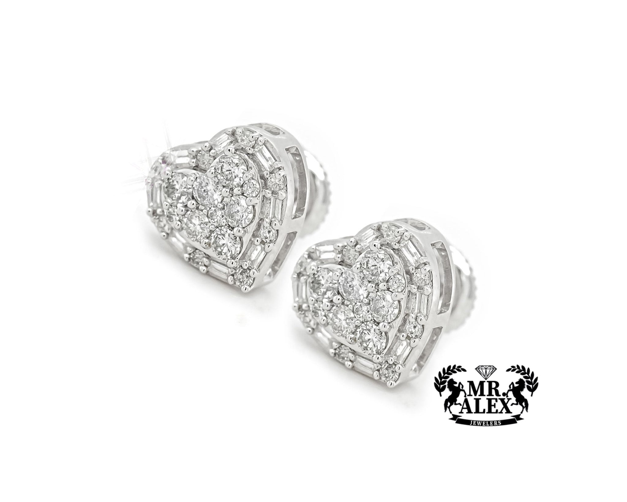 10k White Gold Heart-Shaped Diamond Halo Earrings 0.75ct - Mr. Alex Jewelry