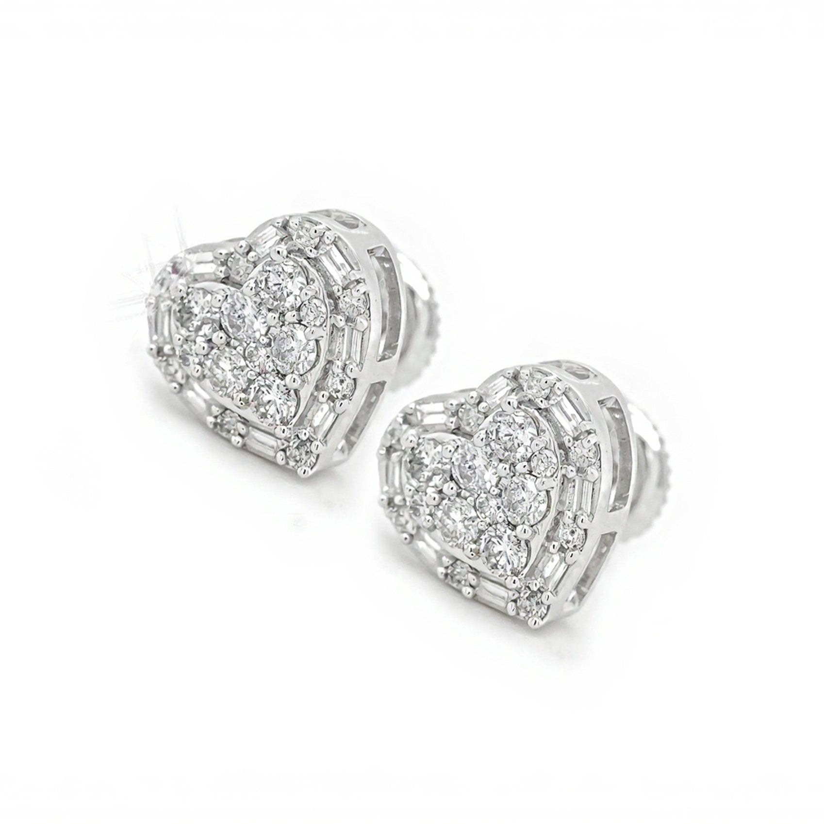 10k White Gold Heart-Shaped Diamond Halo Earrings 0.75ct - Mr. Alex Jewelry