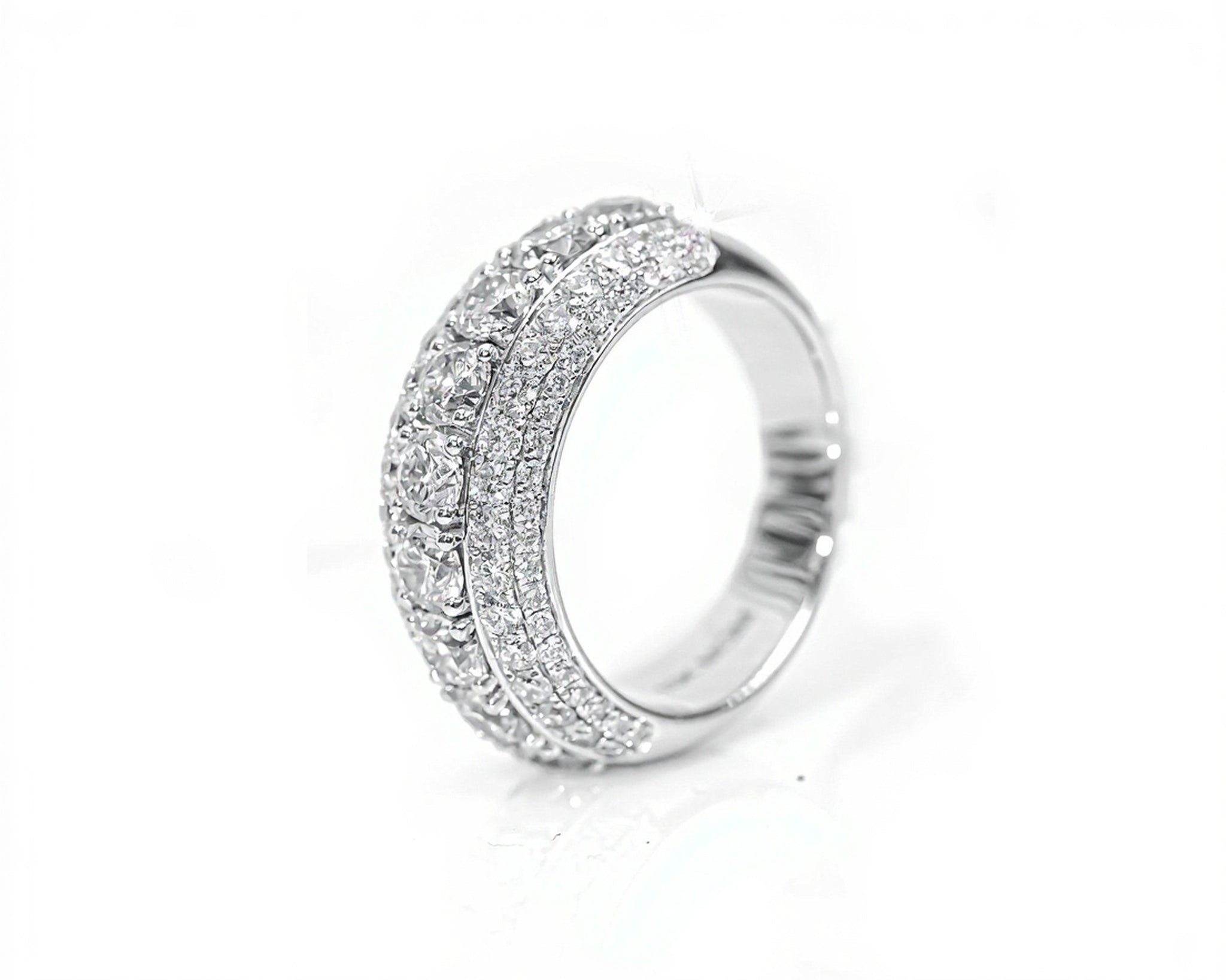 10k White Gold Three-Row Round Diamond Ring 4.40ct - Mr. Alex Jewelry