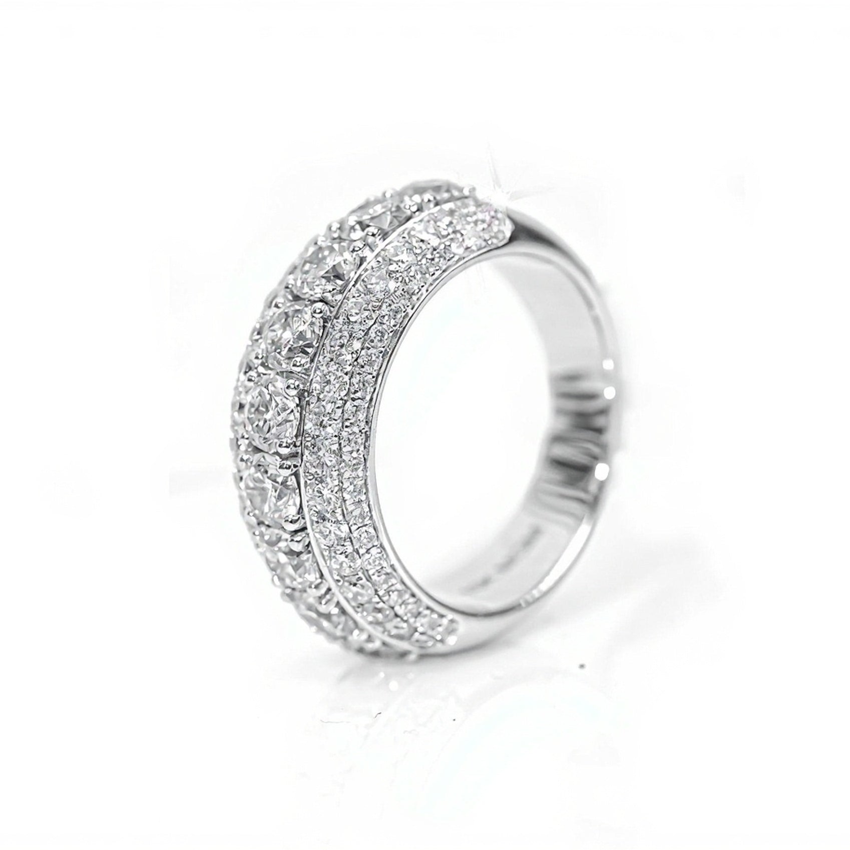 10k White Gold Three-Row Round Diamond Ring 4.40ct - Mr. Alex Jewelry