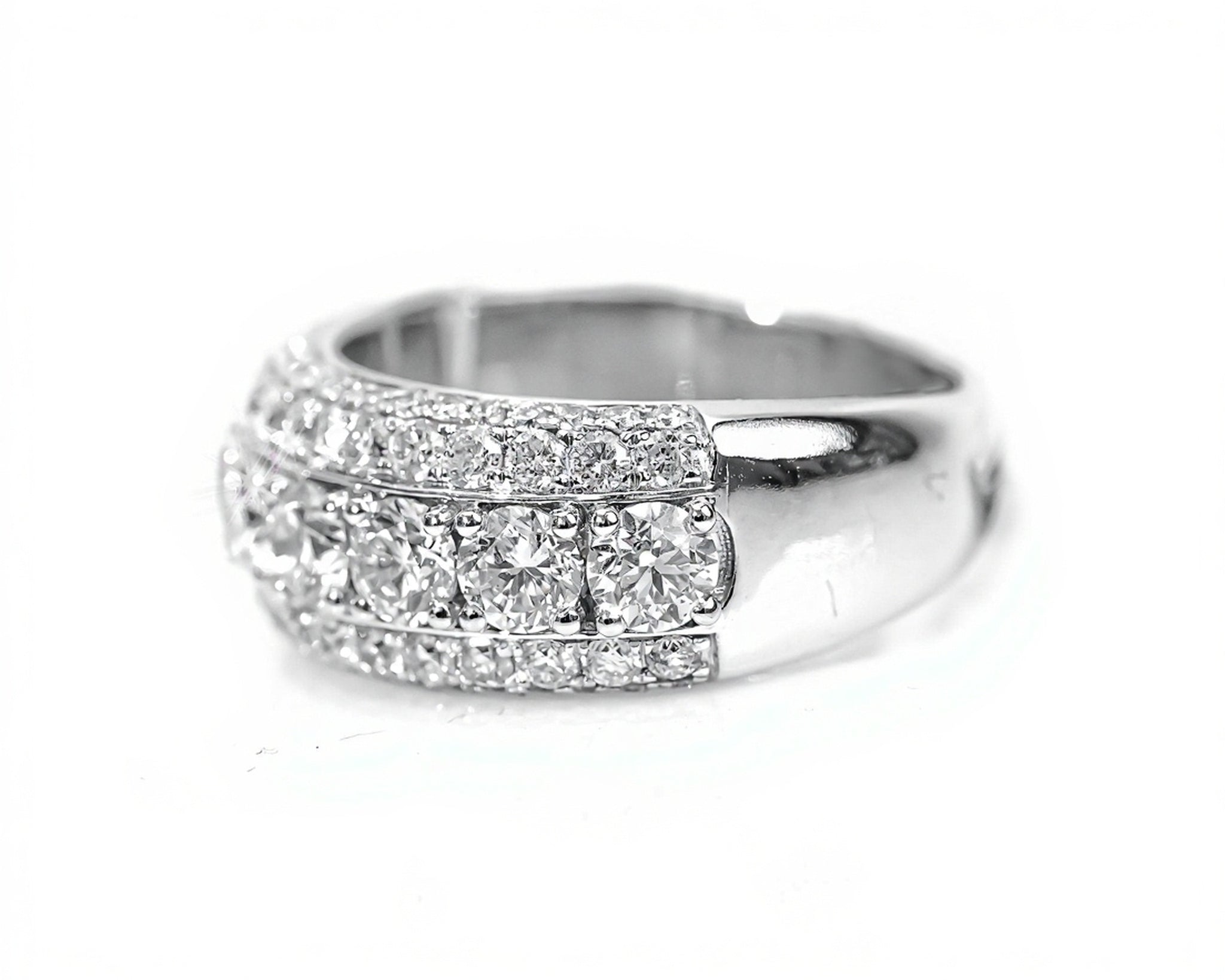 10k White Gold Three-Row Round Diamond Ring 4.40ct - Mr. Alex Jewelry
