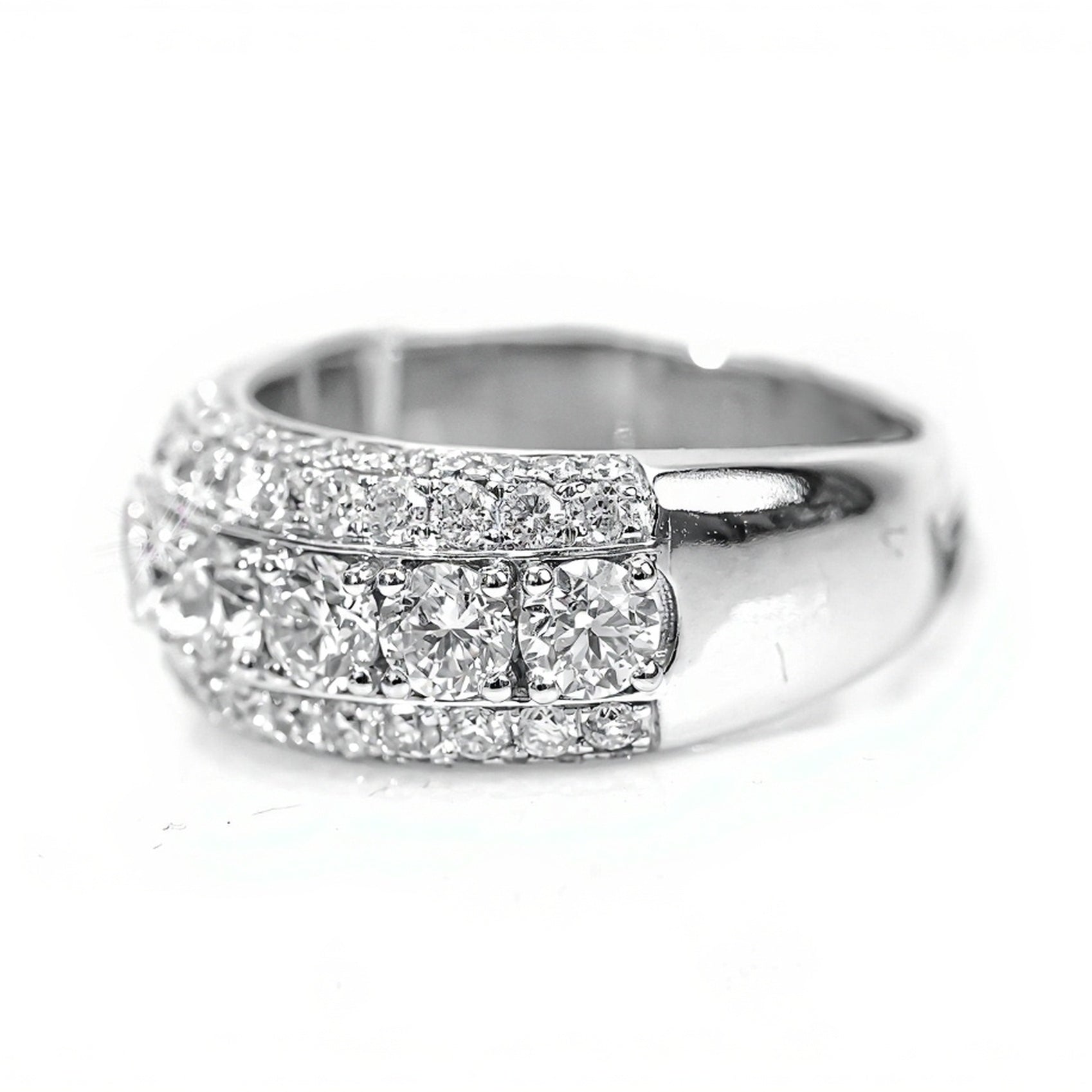 10k White Gold Three-Row Round Diamond Ring 4.40ct - Mr. Alex Jewelry