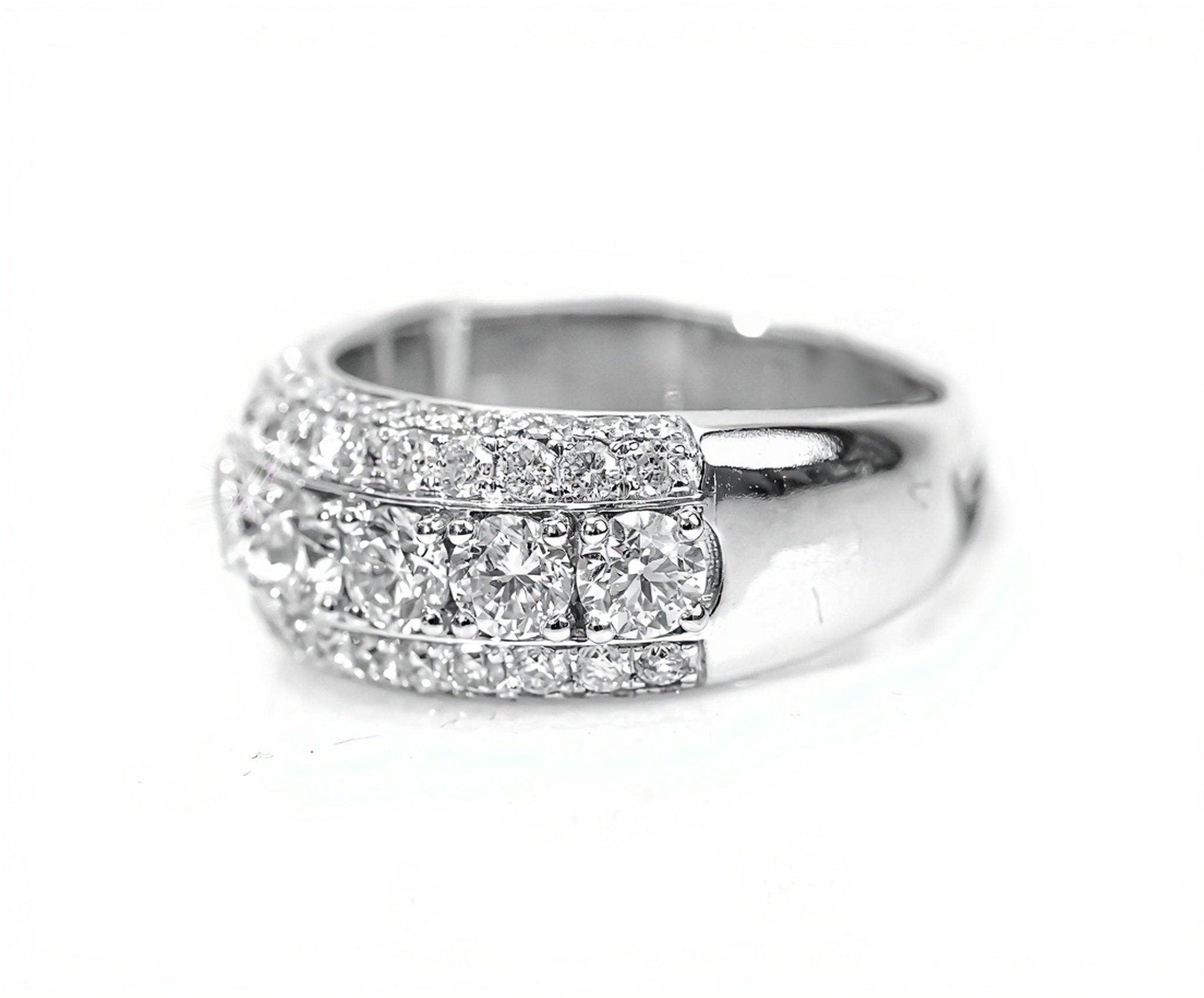 10k White Gold Three-Row Round Diamond Ring 4.40ct - Mr. Alex Jewelry