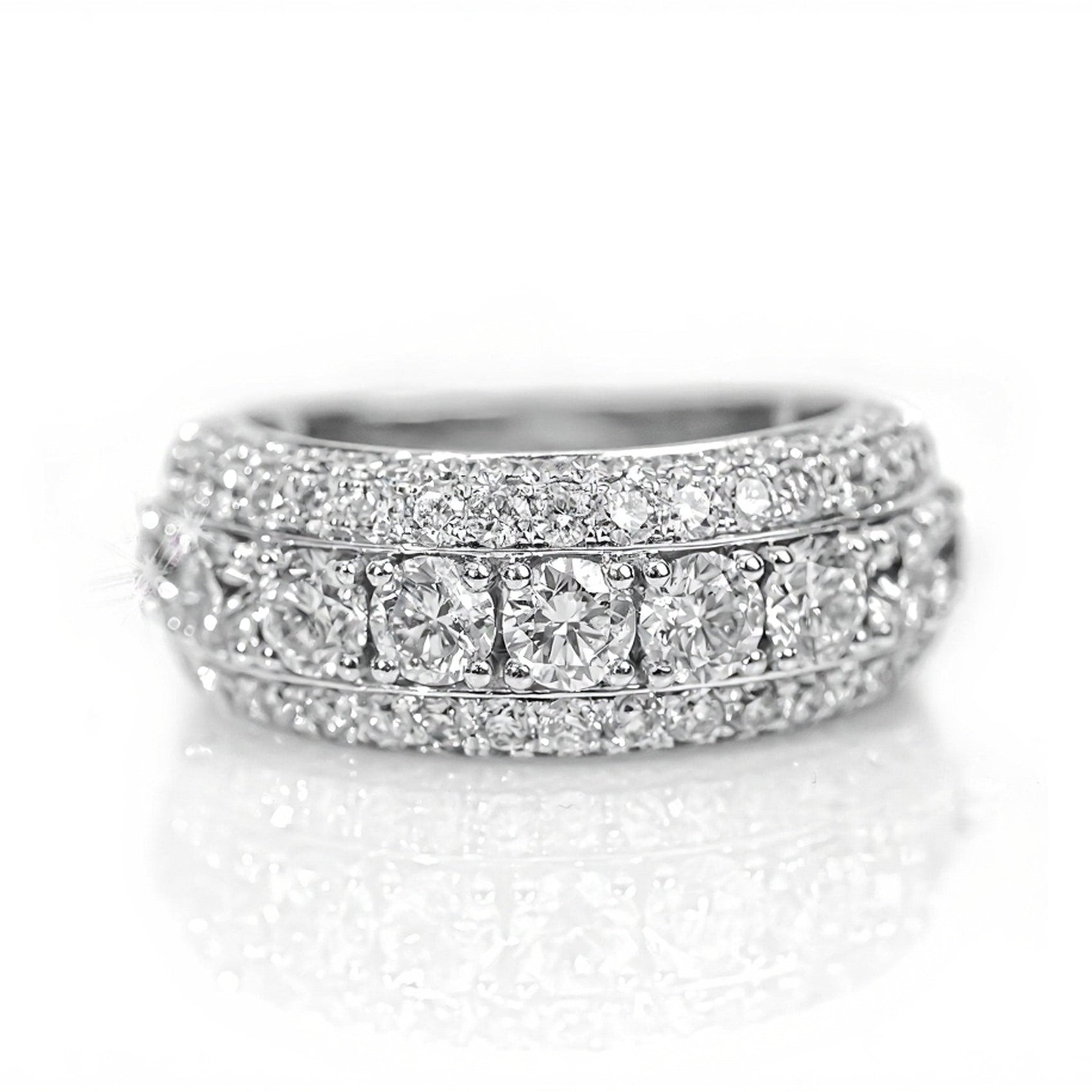 10k White Gold Three-Row Round Diamond Ring 4.40ct - Mr. Alex Jewelry