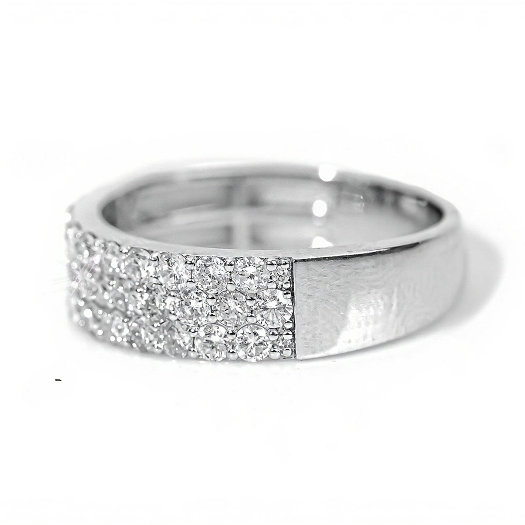 10k White Gold Triple Row Diamond Ring 1.70ct - Mr. Alex Jewelry