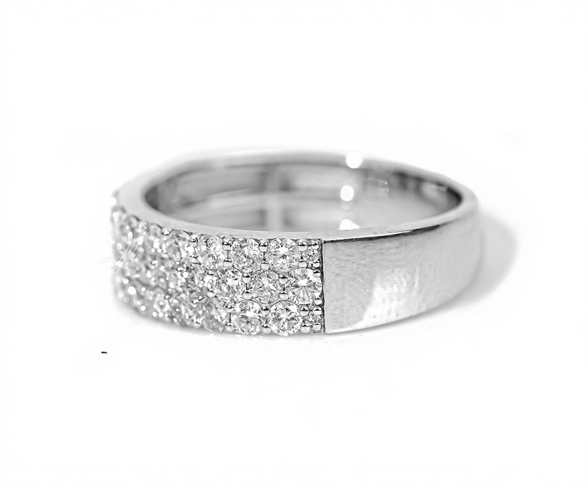 10k White Gold Triple Row Diamond Ring 1.70ct - Mr. Alex Jewelry