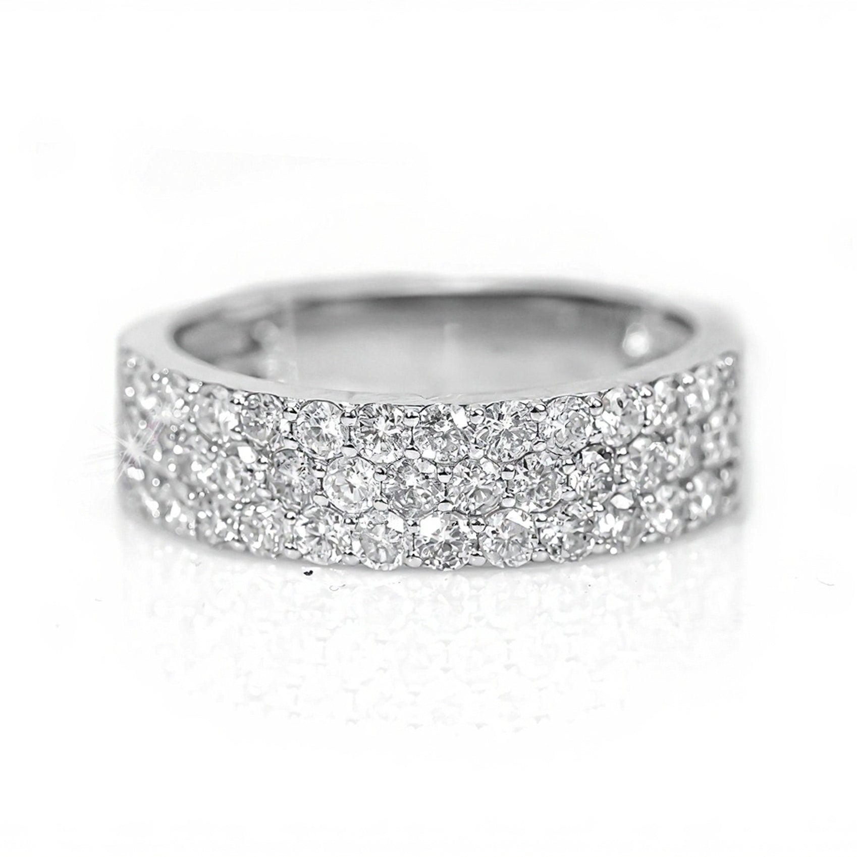 10k White Gold Triple Row Diamond Ring 1.70ct - Mr. Alex Jewelry