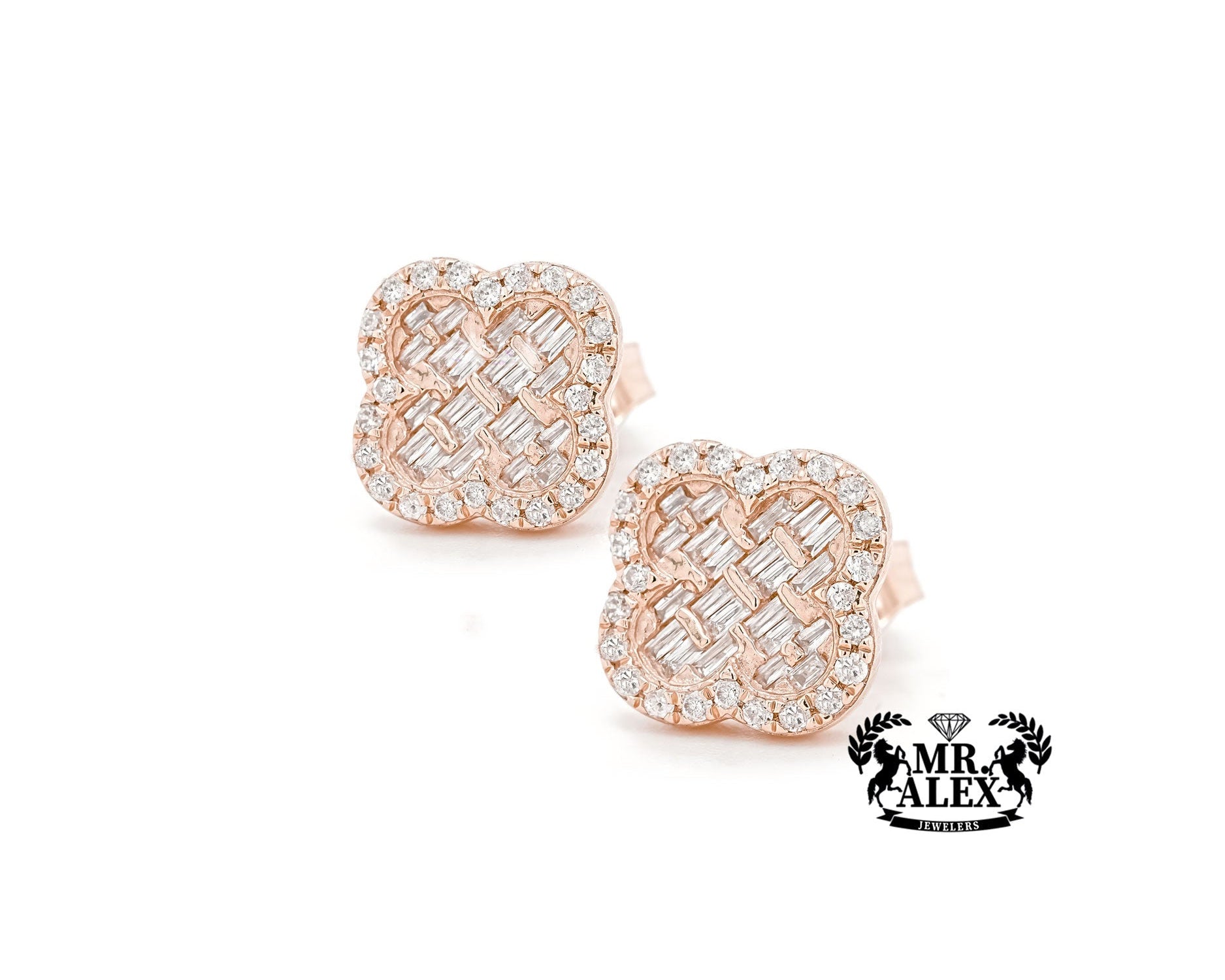 14k Clover-Shaped Diamond Earrings 0.50ct - Mr. Alex Jewelry