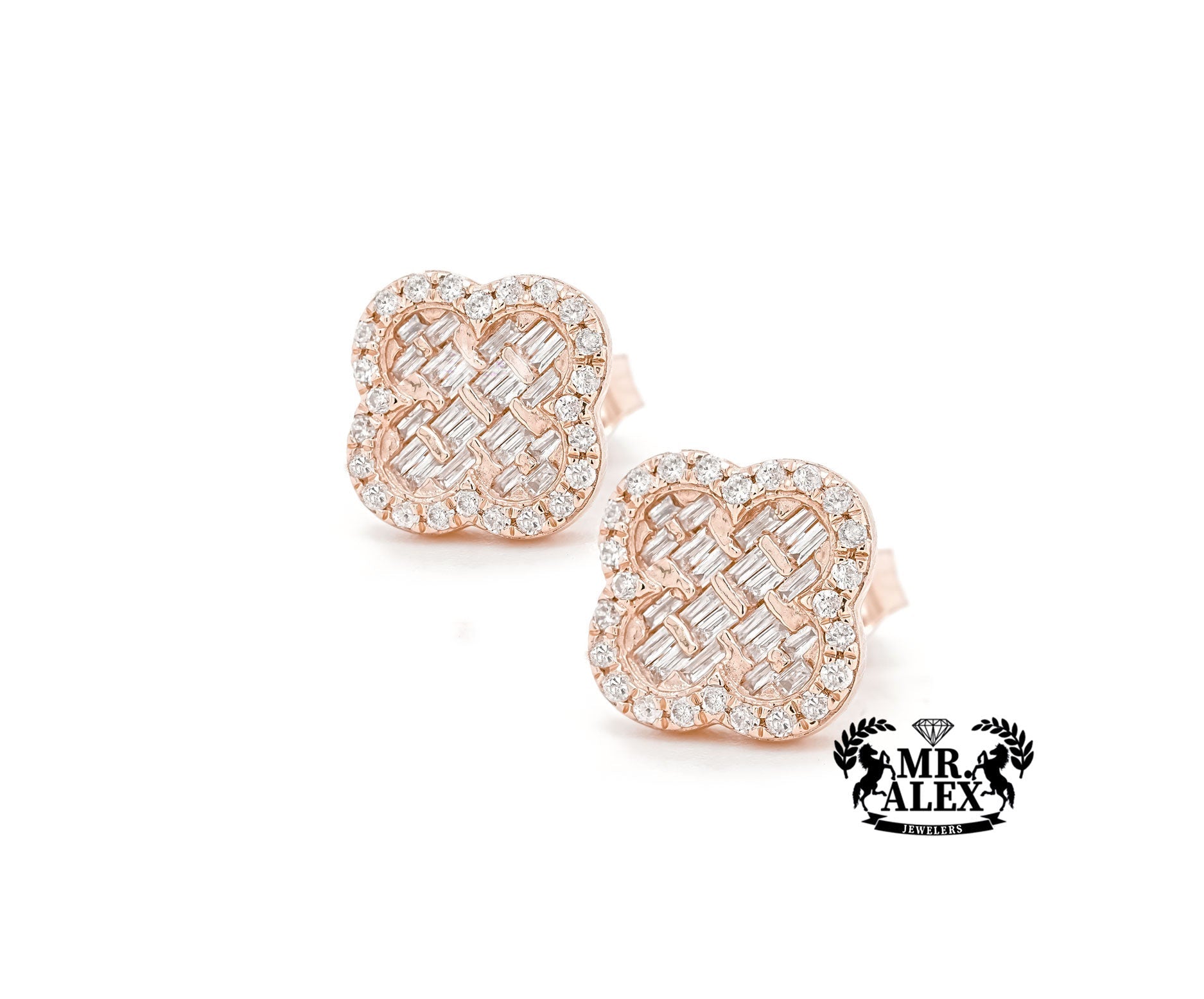 14k Clover-Shaped Diamond Earrings 0.50ct - Mr. Alex Jewelry