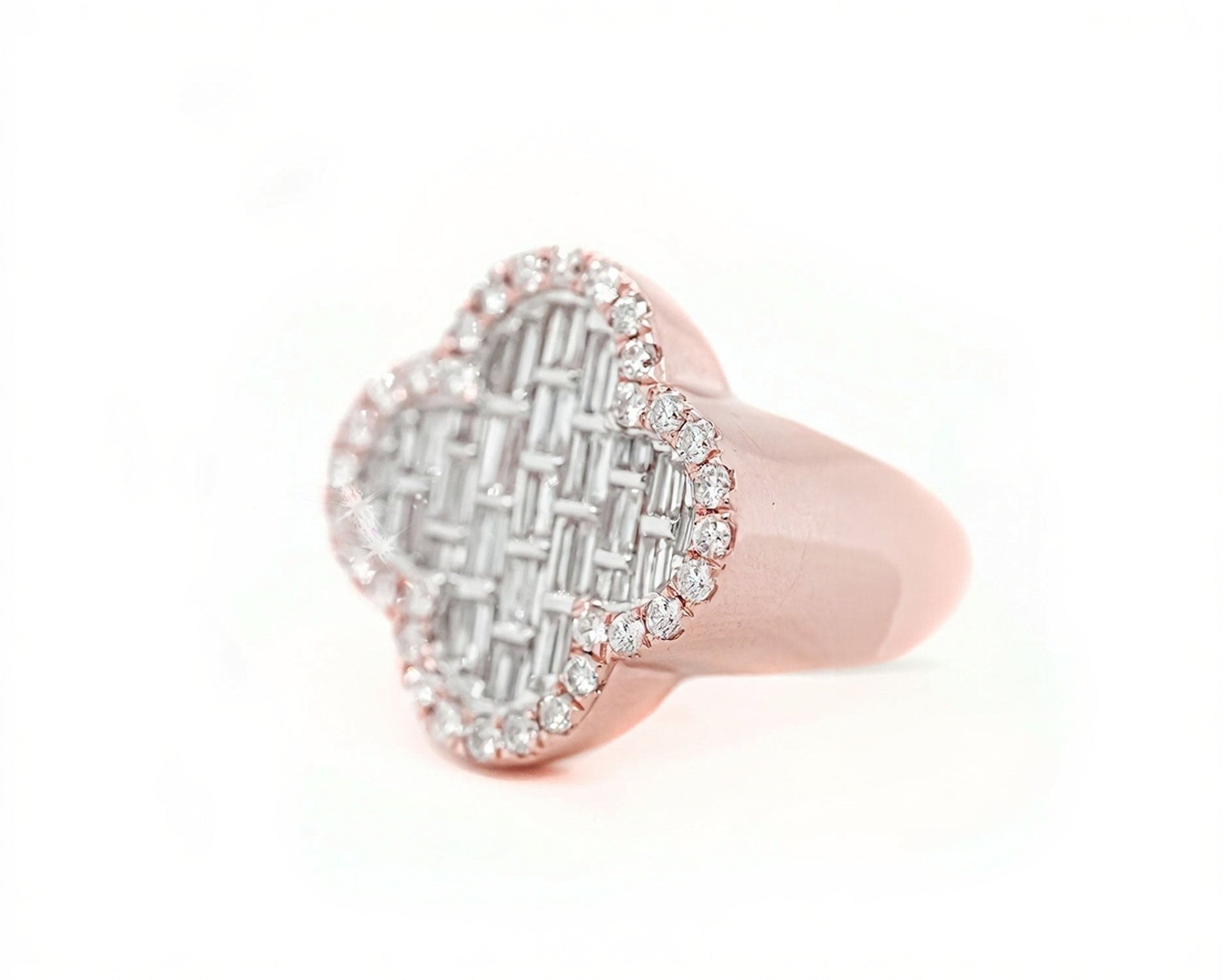 14k Clover - Shaped Diamond Ring with Emerald Cut Diamonds 1.65ct - Mr. Alex Jewelry