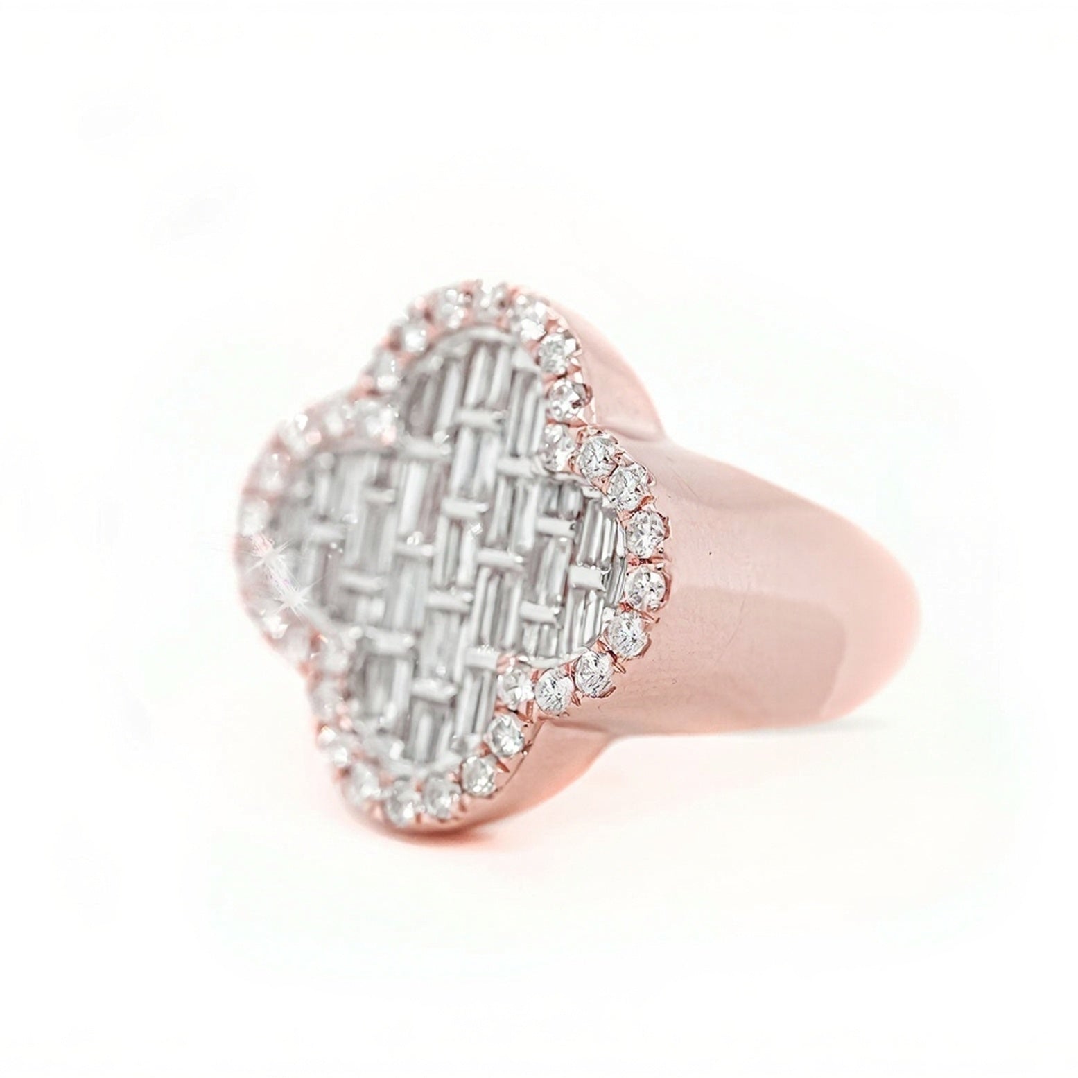 14k Clover - Shaped Diamond Ring with Emerald Cut Diamonds 1.65ct - Mr. Alex Jewelry