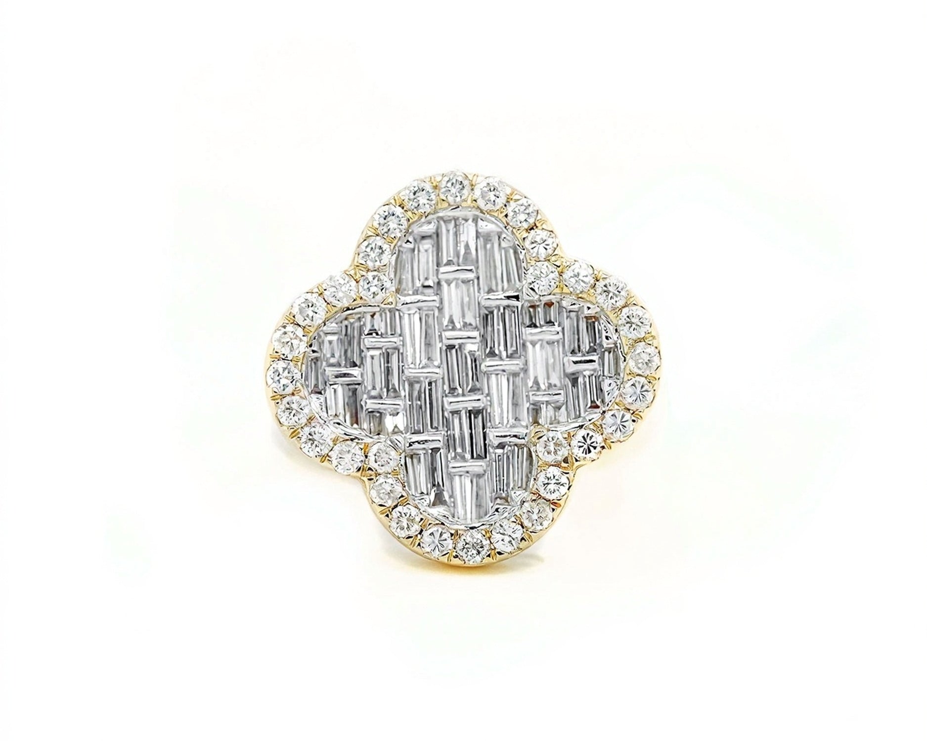 14k Clover - Shaped Diamond Ring with Emerald Cut Diamonds 1.65ct - Mr. Alex Jewelry