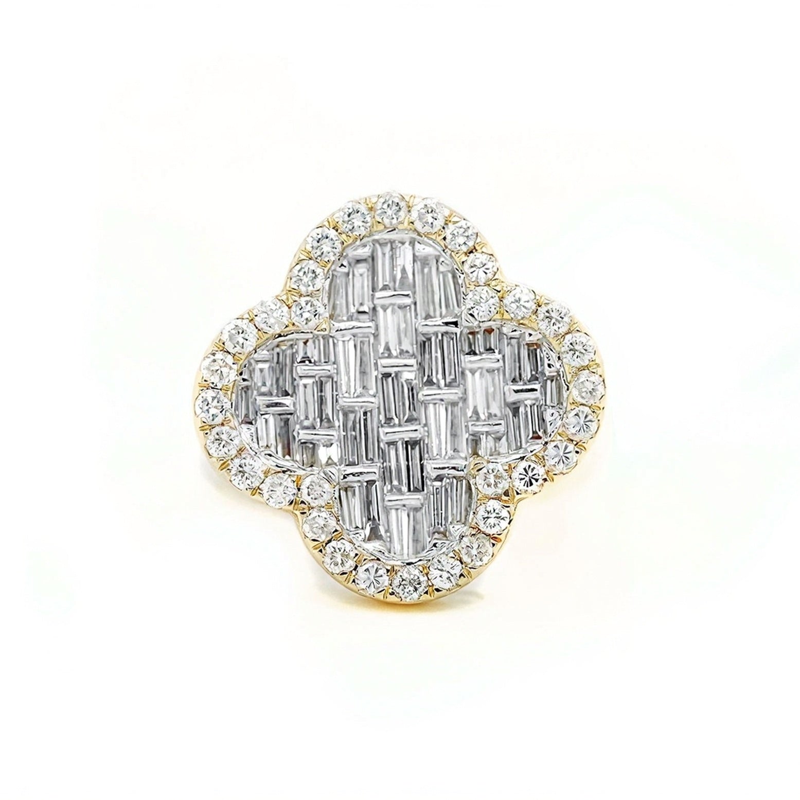 14k Clover - Shaped Diamond Ring with Emerald Cut Diamonds 1.65ct - Mr. Alex Jewelry