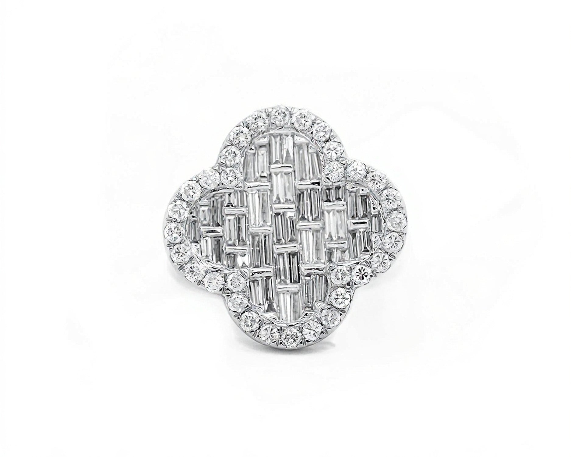 14k Clover - Shaped Diamond Ring with Emerald Cut Diamonds 1.65ct - Mr. Alex Jewelry