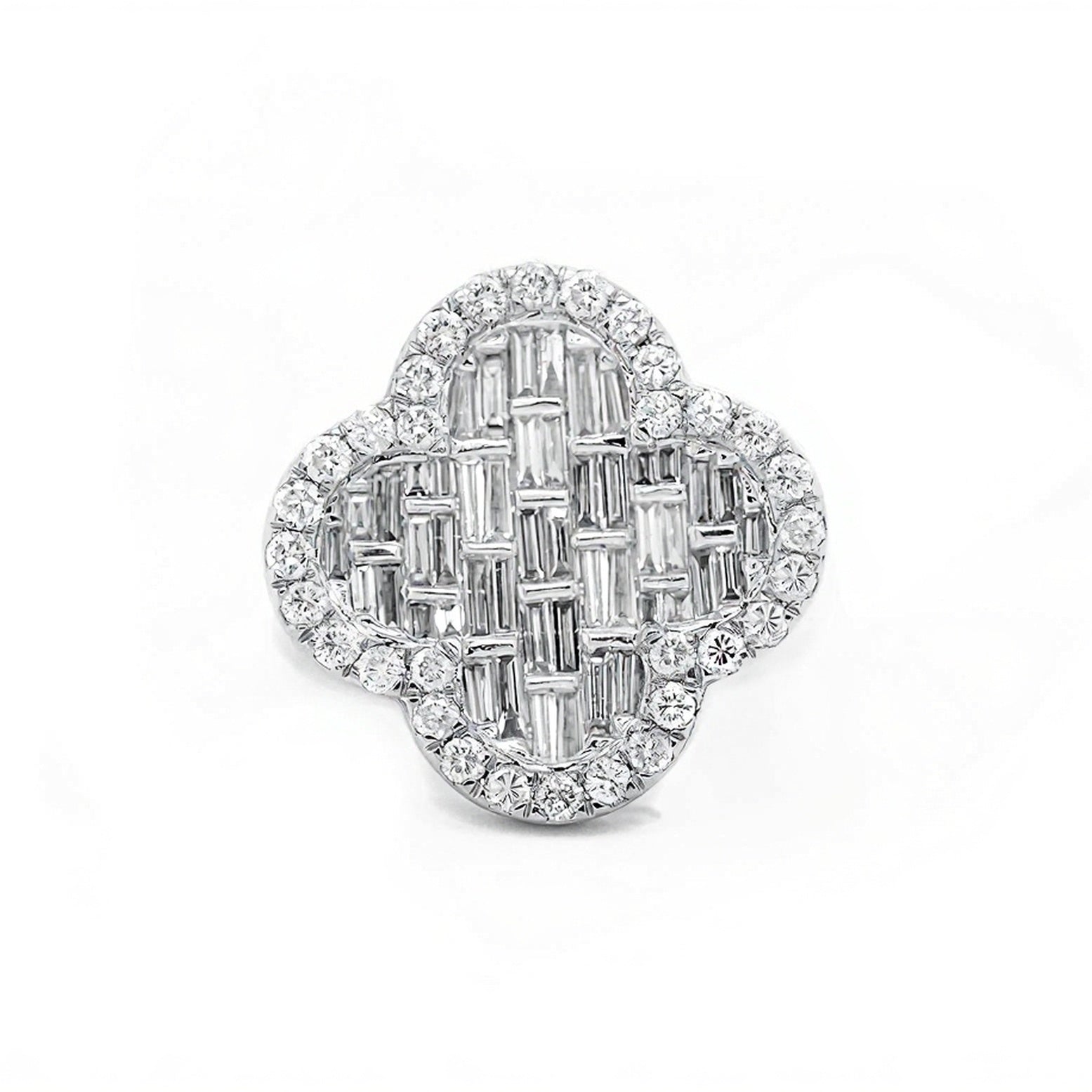 14k Clover - Shaped Diamond Ring with Emerald Cut Diamonds 1.65ct - Mr. Alex Jewelry