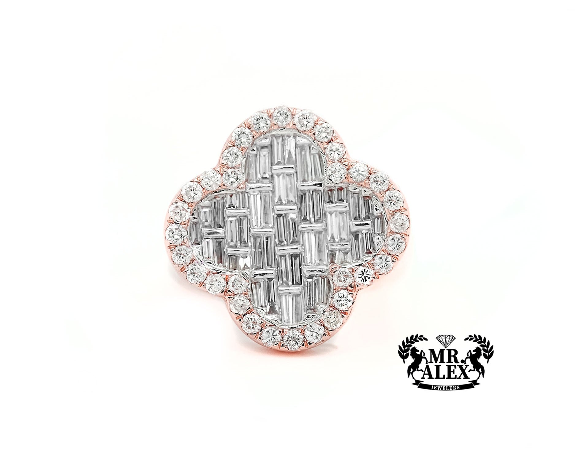 14k Clover - Shaped Diamond Ring with Emerald Cut Diamonds 1.65ct - Mr. Alex Jewelry