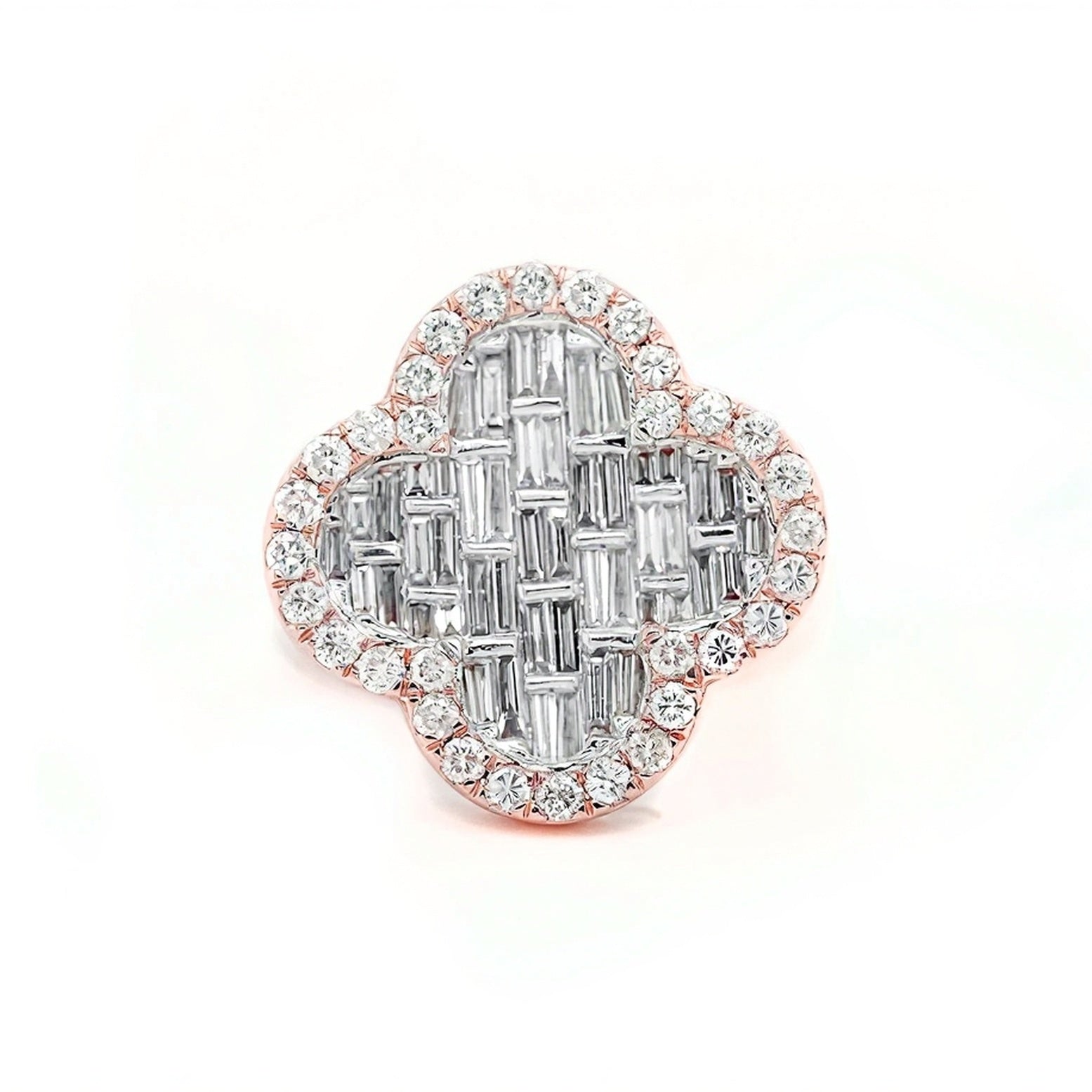 14k Clover - Shaped Diamond Ring with Emerald Cut Diamonds 1.65ct - Mr. Alex Jewelry