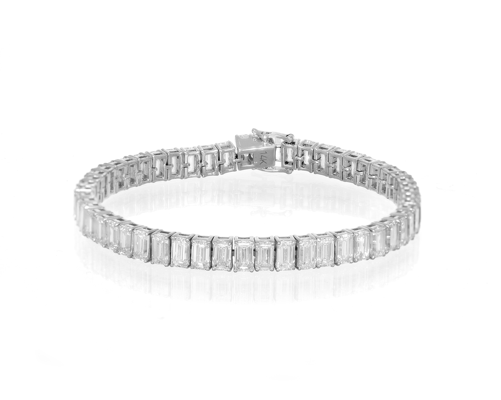 14K EMERALD CUT TENNIS BRACELET WITH ELEGANT DIAMOND ACCENT 14.03CT - Mr. Alex Jewelry