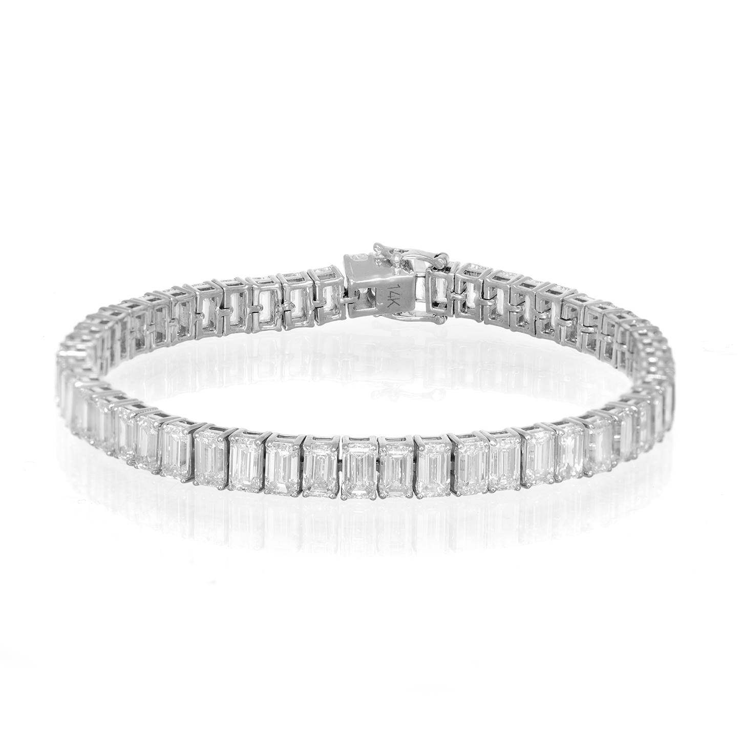 14K EMERALD CUT TENNIS BRACELET WITH ELEGANT DIAMOND ACCENT 14.03CT - Mr. Alex Jewelry