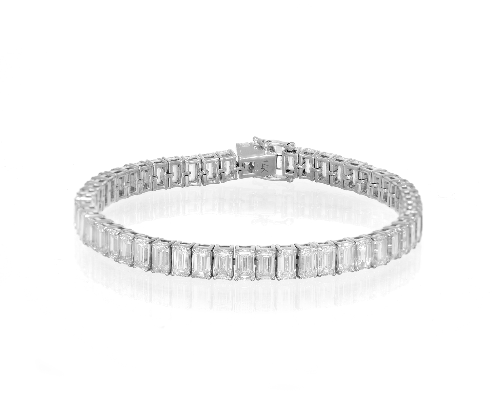 14K EMERALD CUT TENNIS BRACELET WITH ELEGANT DIAMOND ACCENT 14.03CT - Mr. Alex Jewelry
