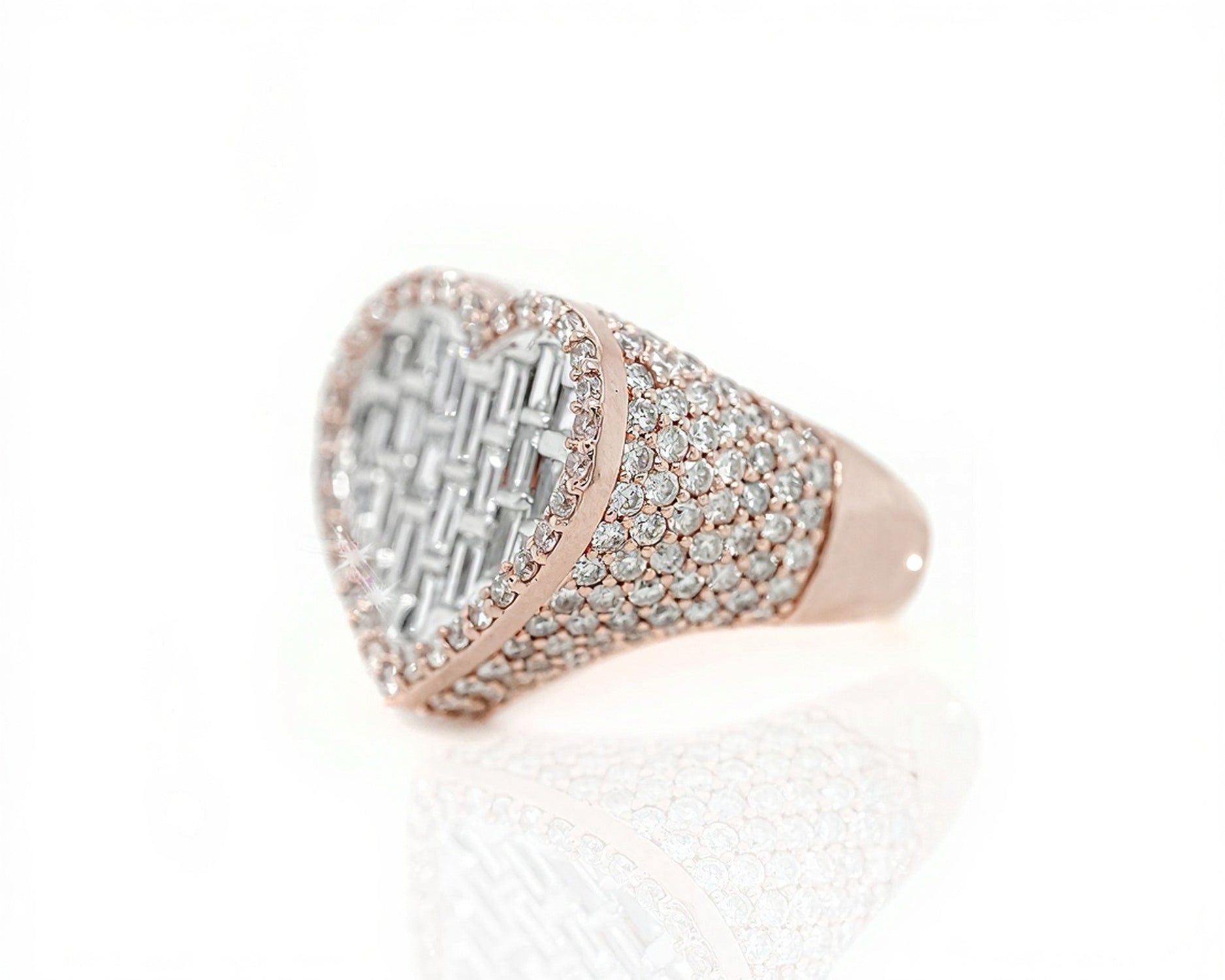 14k Heart - Shaped Diamond Ring with Emerald Cut Diamonds 5.49ct - Mr. Alex Jewelry