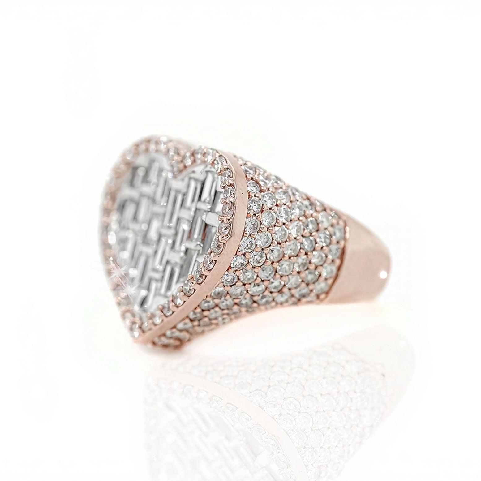 14k Heart - Shaped Diamond Ring with Emerald Cut Diamonds 5.49ct - Mr. Alex Jewelry
