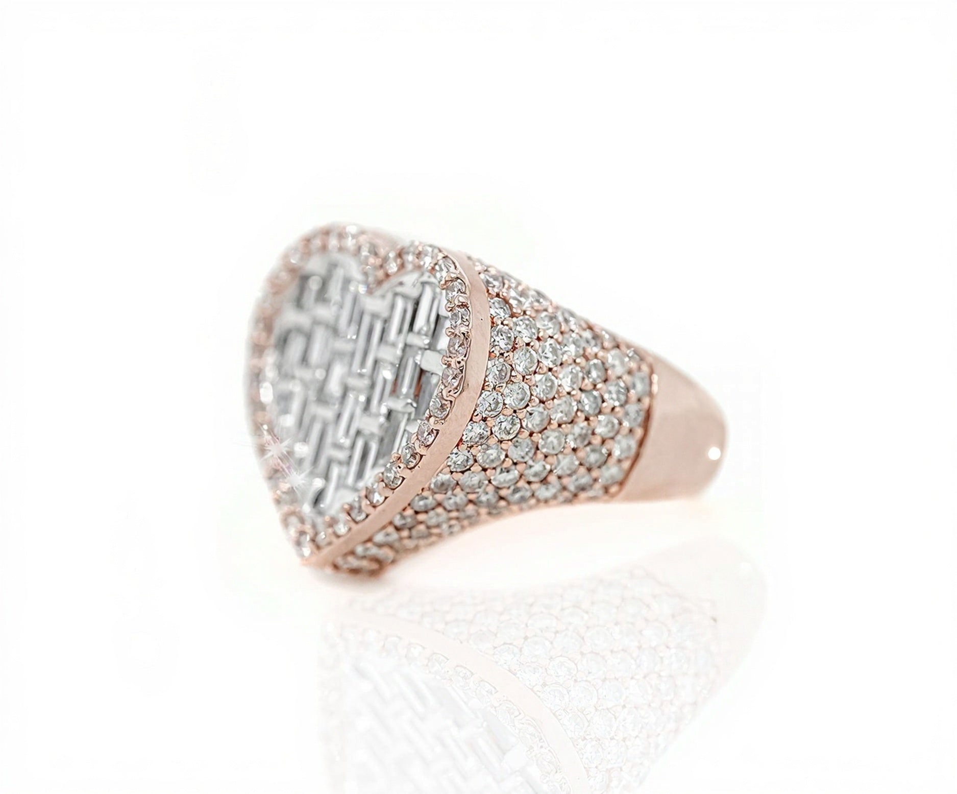 14k Heart - Shaped Diamond Ring with Emerald Cut Diamonds 5.49ct - Mr. Alex Jewelry