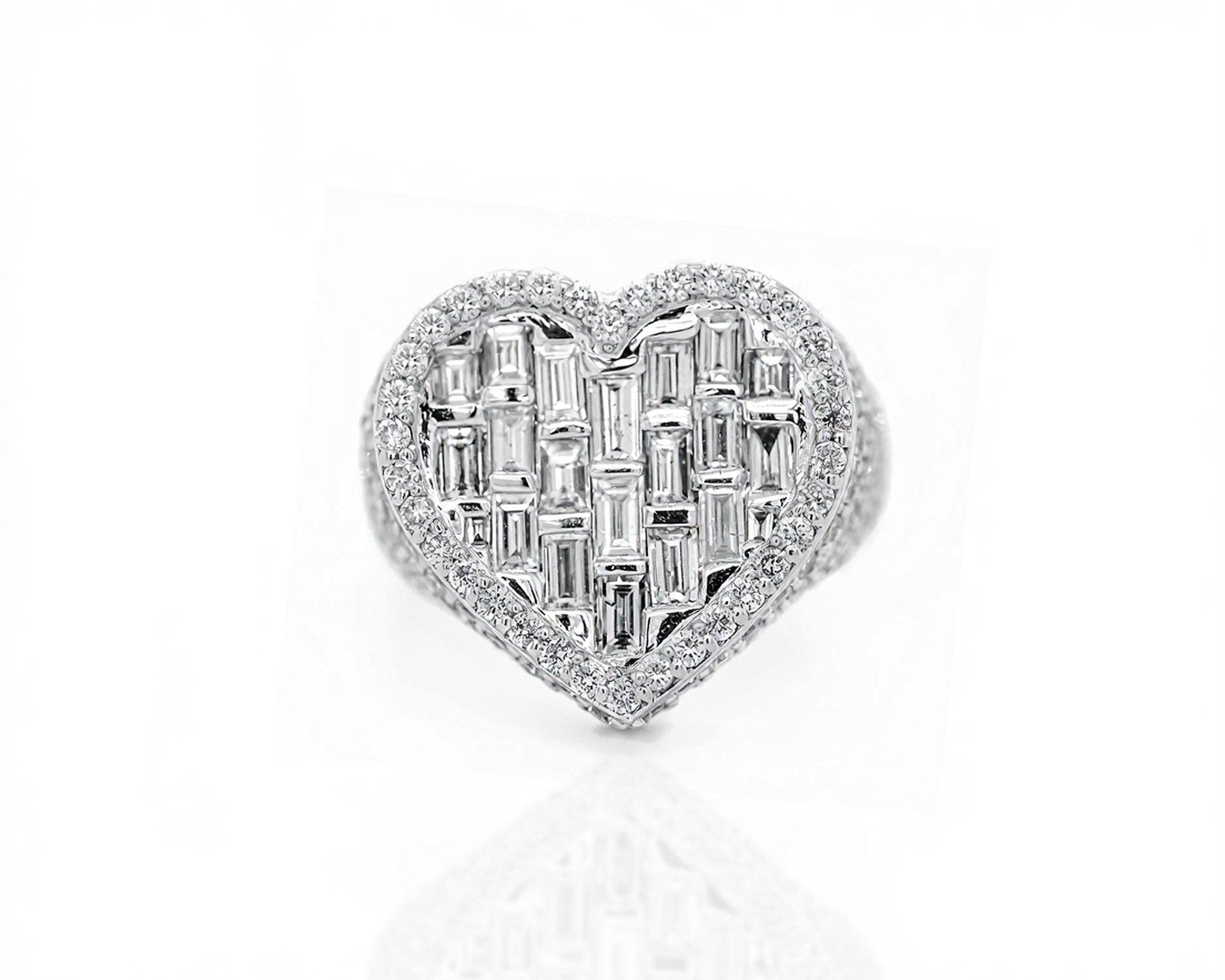 14k Heart - Shaped Diamond Ring with Emerald Cut Diamonds 5.49ct - Mr. Alex Jewelry