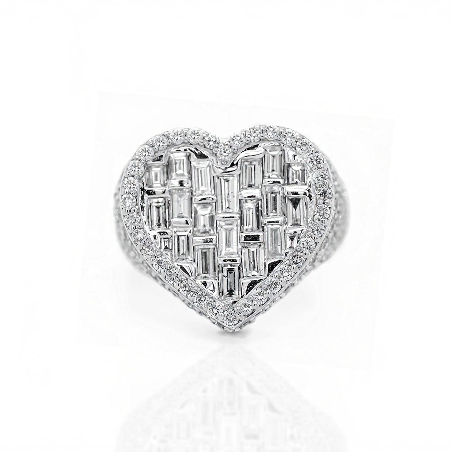 14k Heart - Shaped Diamond Ring with Emerald Cut Diamonds 5.49ct - Mr. Alex Jewelry