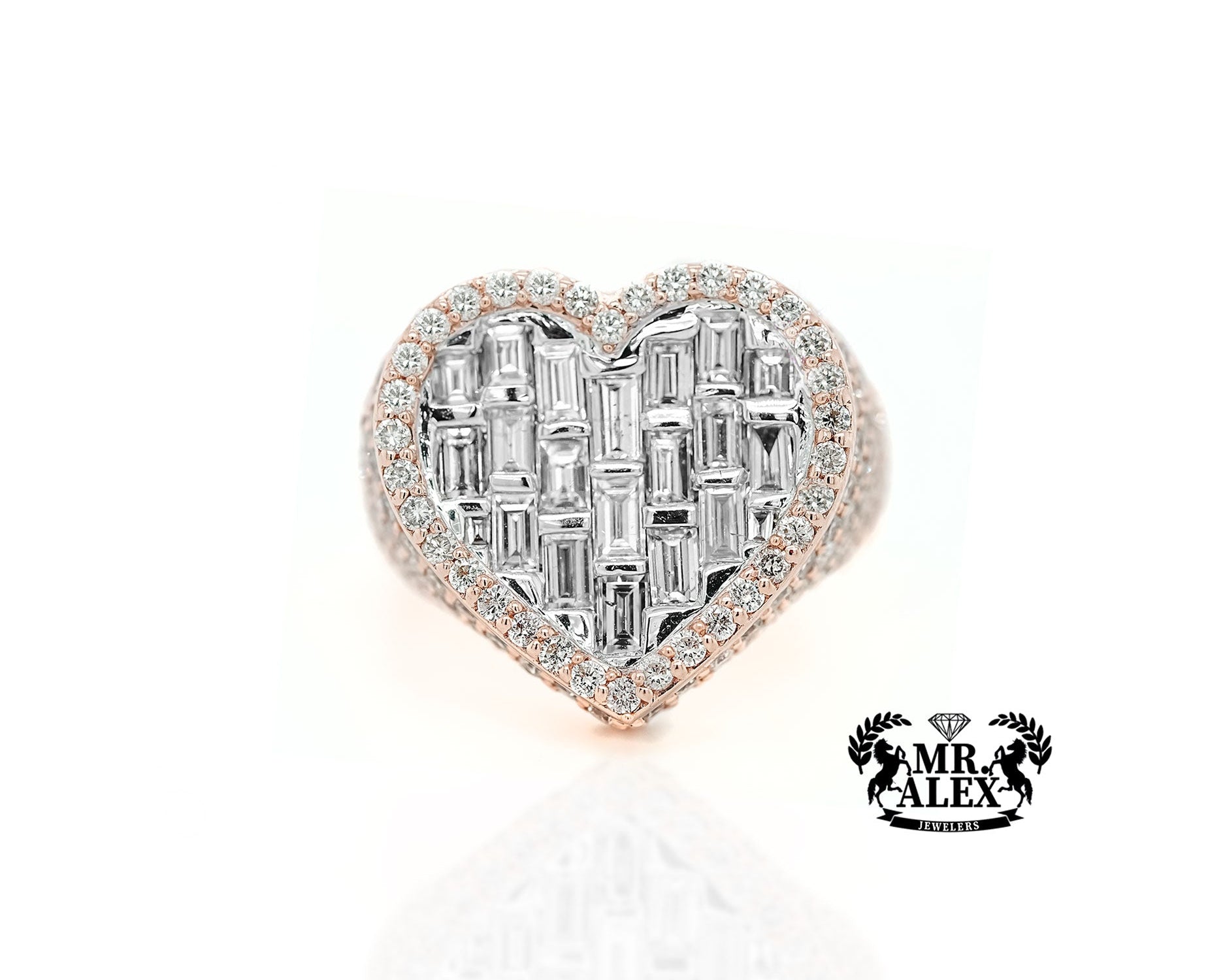 14k Heart - Shaped Diamond Ring with Emerald Cut Diamonds 5.49ct - Mr. Alex Jewelry