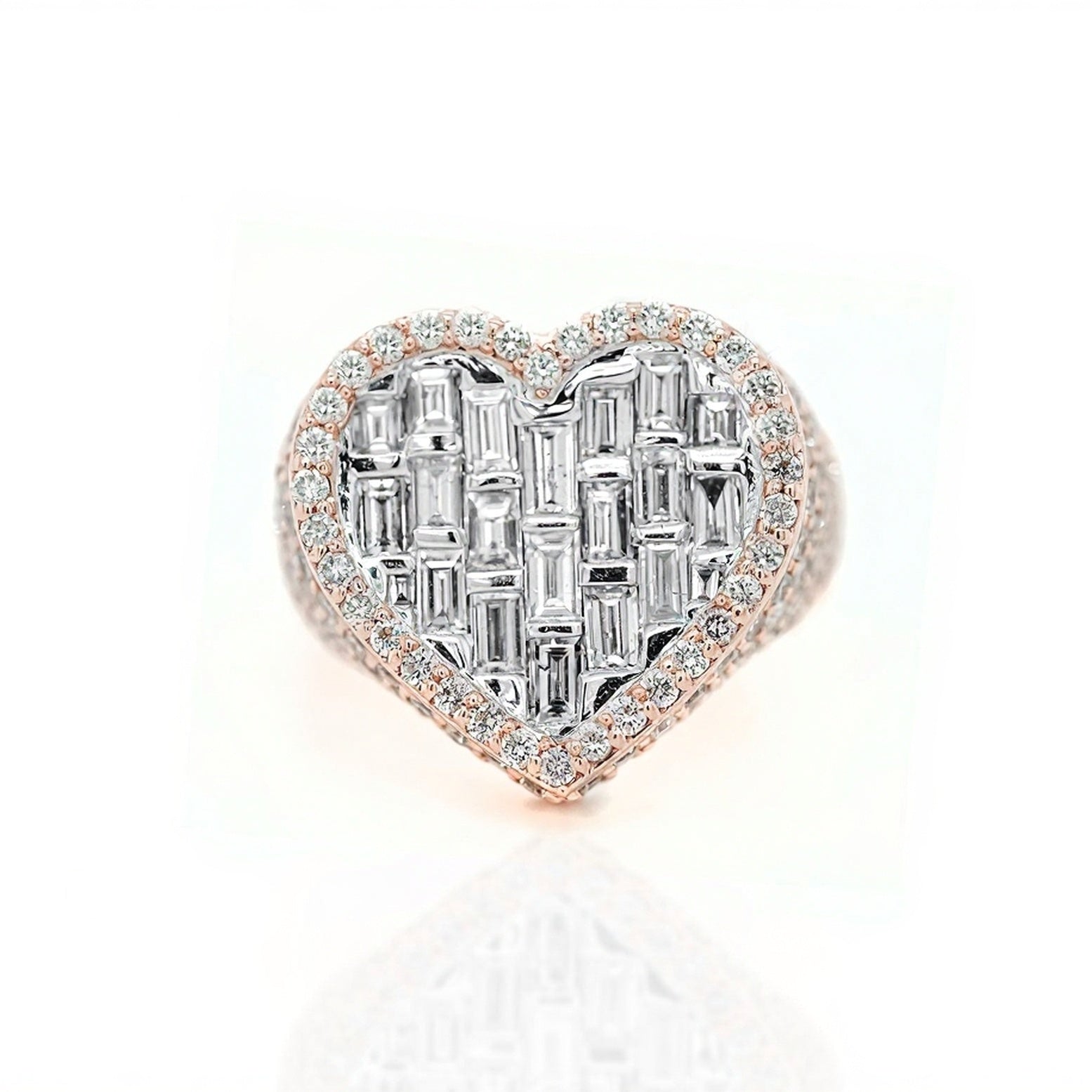 14k Heart - Shaped Diamond Ring with Emerald Cut Diamonds 5.49ct - Mr. Alex Jewelry