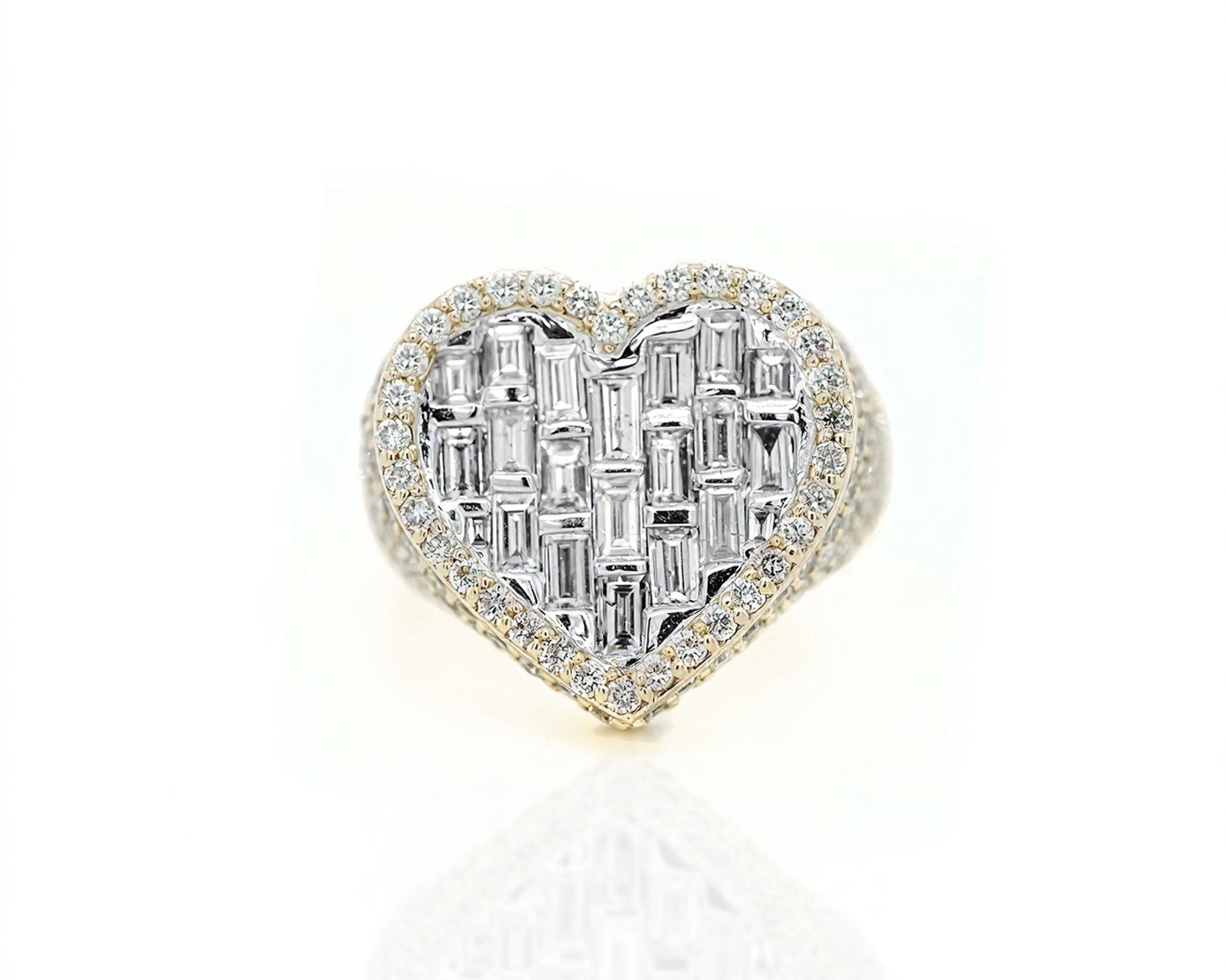 14k Heart - Shaped Diamond Ring with Emerald Cut Diamonds 5.49ct - Mr. Alex Jewelry