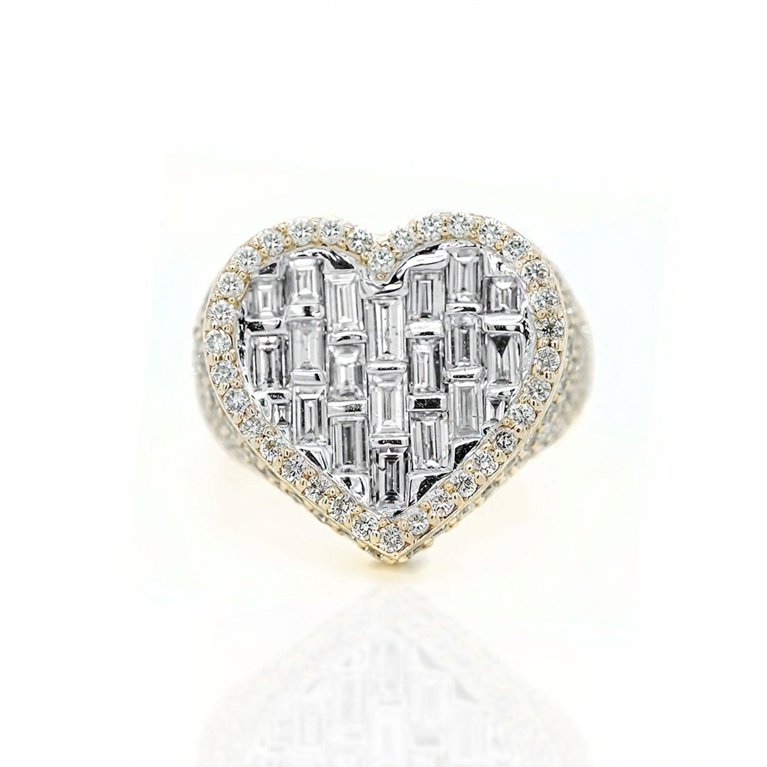 14k Heart - Shaped Diamond Ring with Emerald Cut Diamonds 5.49ct - Mr. Alex Jewelry