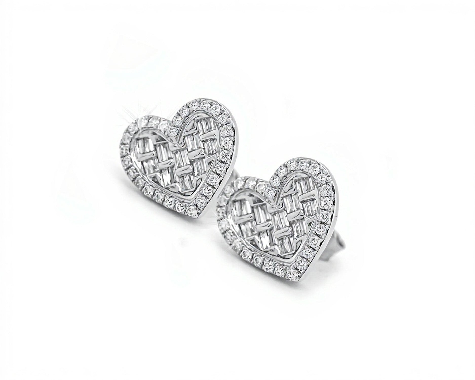 14k Heart-Shaped Earrings with Baguette and Round Diamonds 0.55ct - Mr. Alex Jewelry