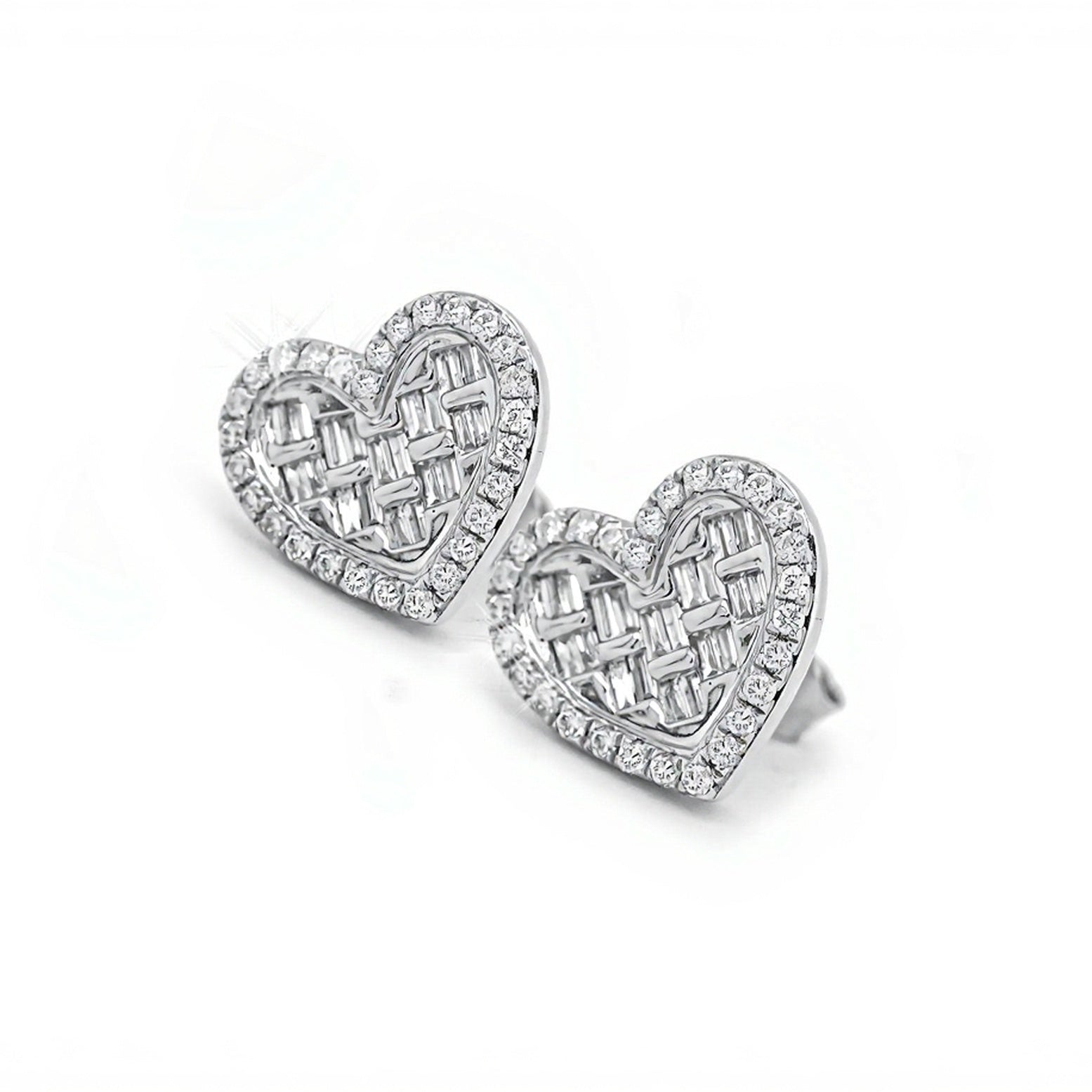 14k Heart-Shaped Earrings with Baguette and Round Diamonds 0.55ct - Mr. Alex Jewelry
