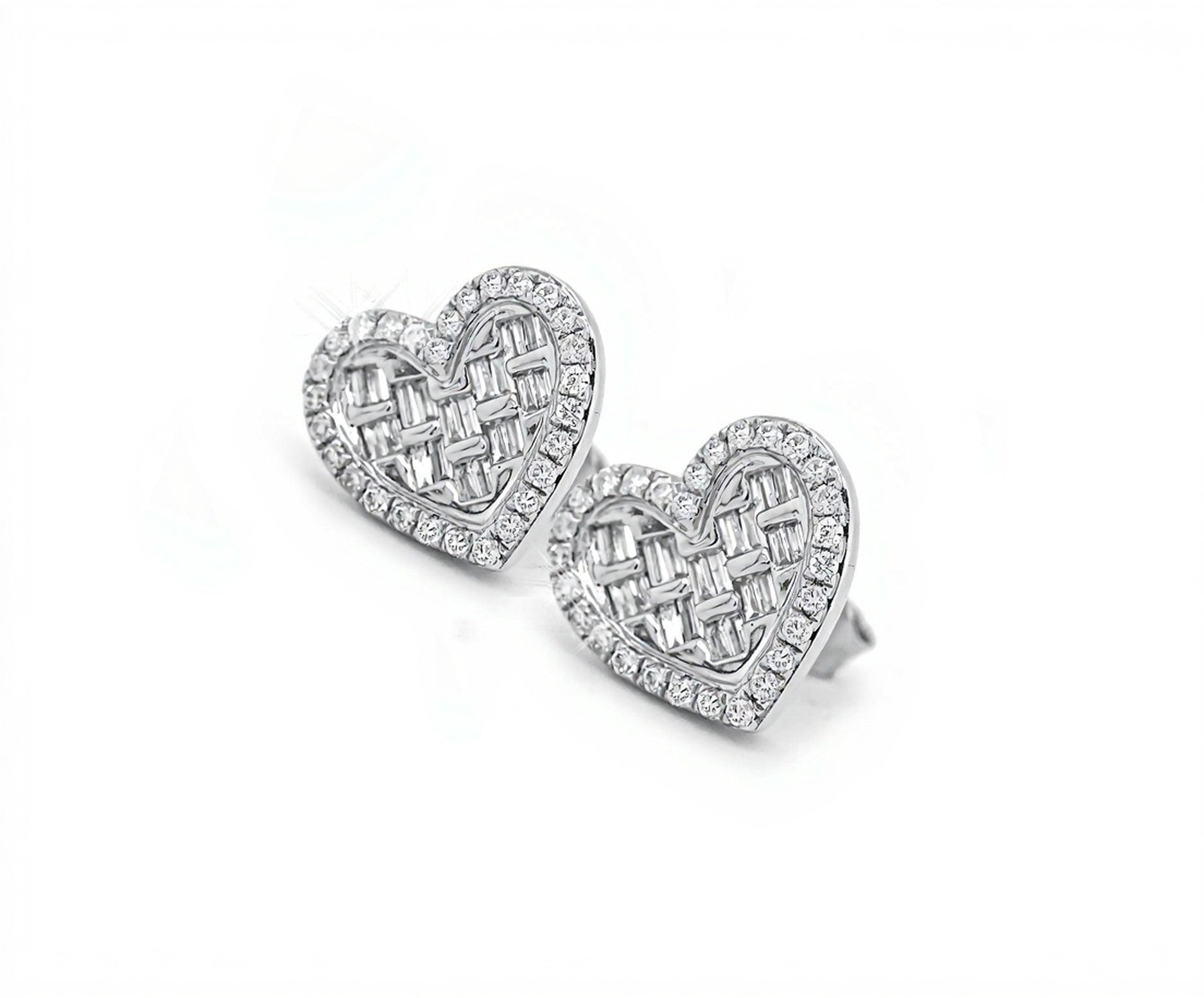 14k Heart-Shaped Earrings with Baguette and Round Diamonds 0.55ct - Mr. Alex Jewelry
