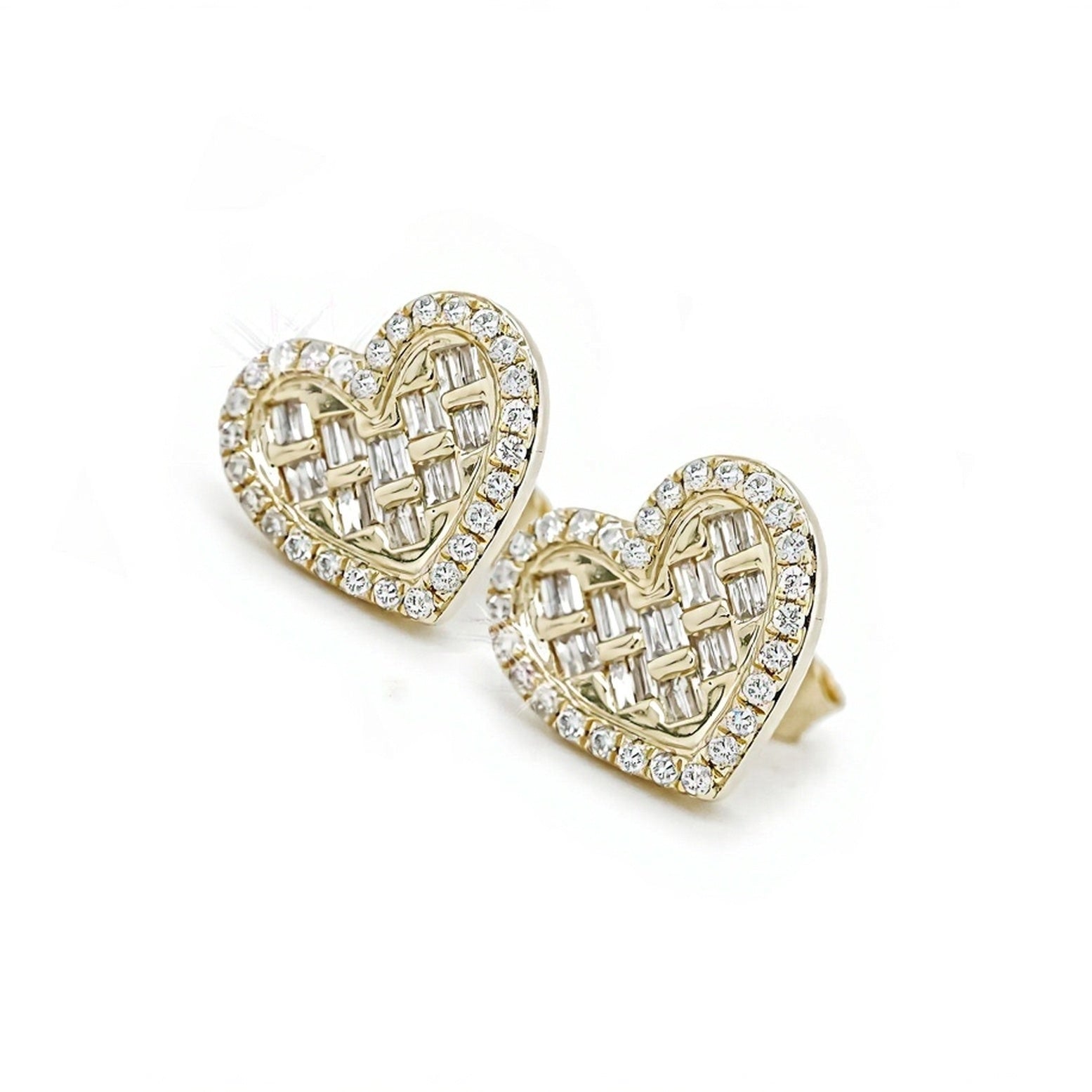 14k Heart-Shaped Earrings with Baguette and Round Diamonds 0.55ct - Mr. Alex Jewelry
