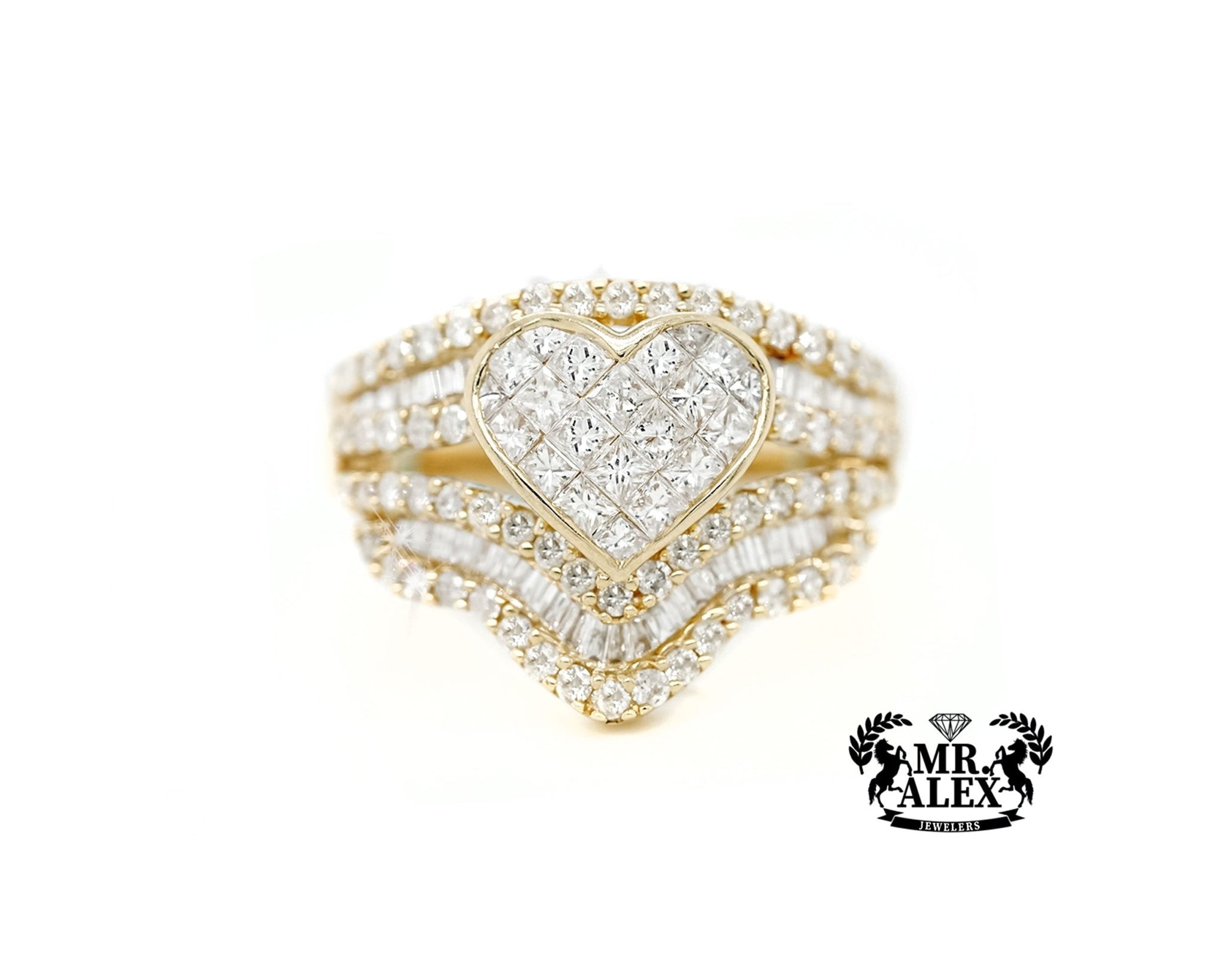 14k Heart Wave Design Diamond Ring 3.50ct - Mr. Alex Jewelry