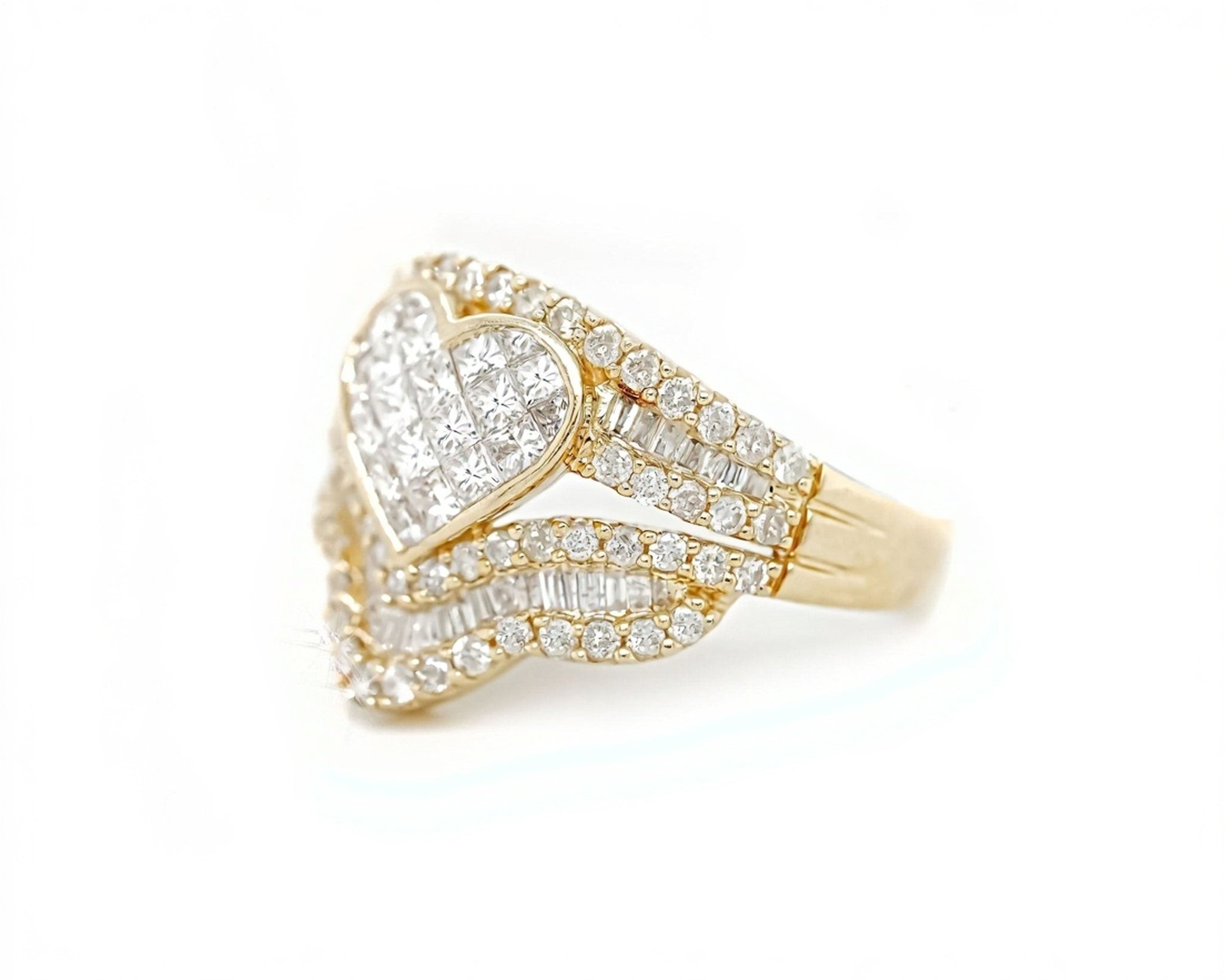 14k Heart Wave Design Diamond Ring 3.50ct - Mr. Alex Jewelry