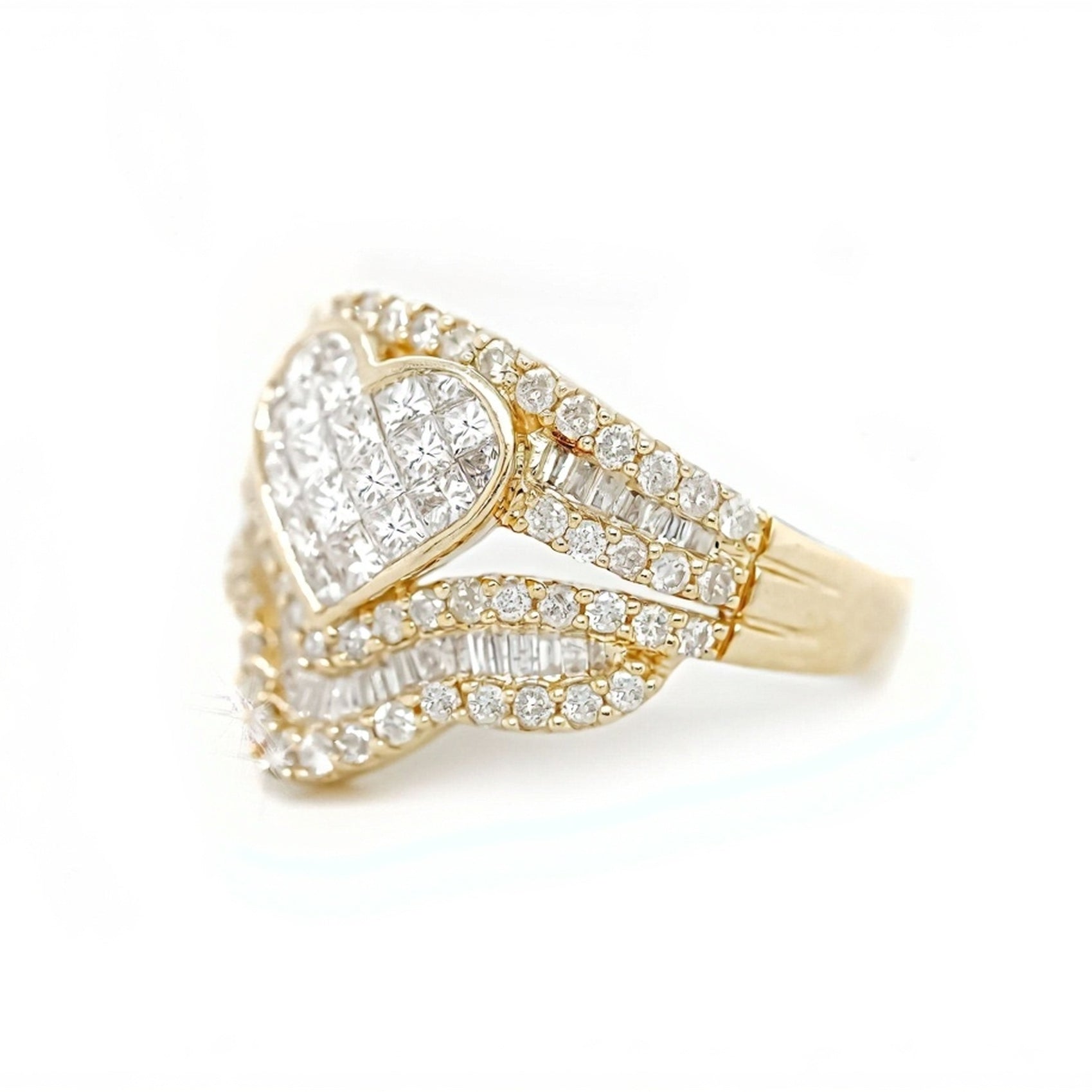 14k Heart Wave Design Diamond Ring 3.50ct - Mr. Alex Jewelry