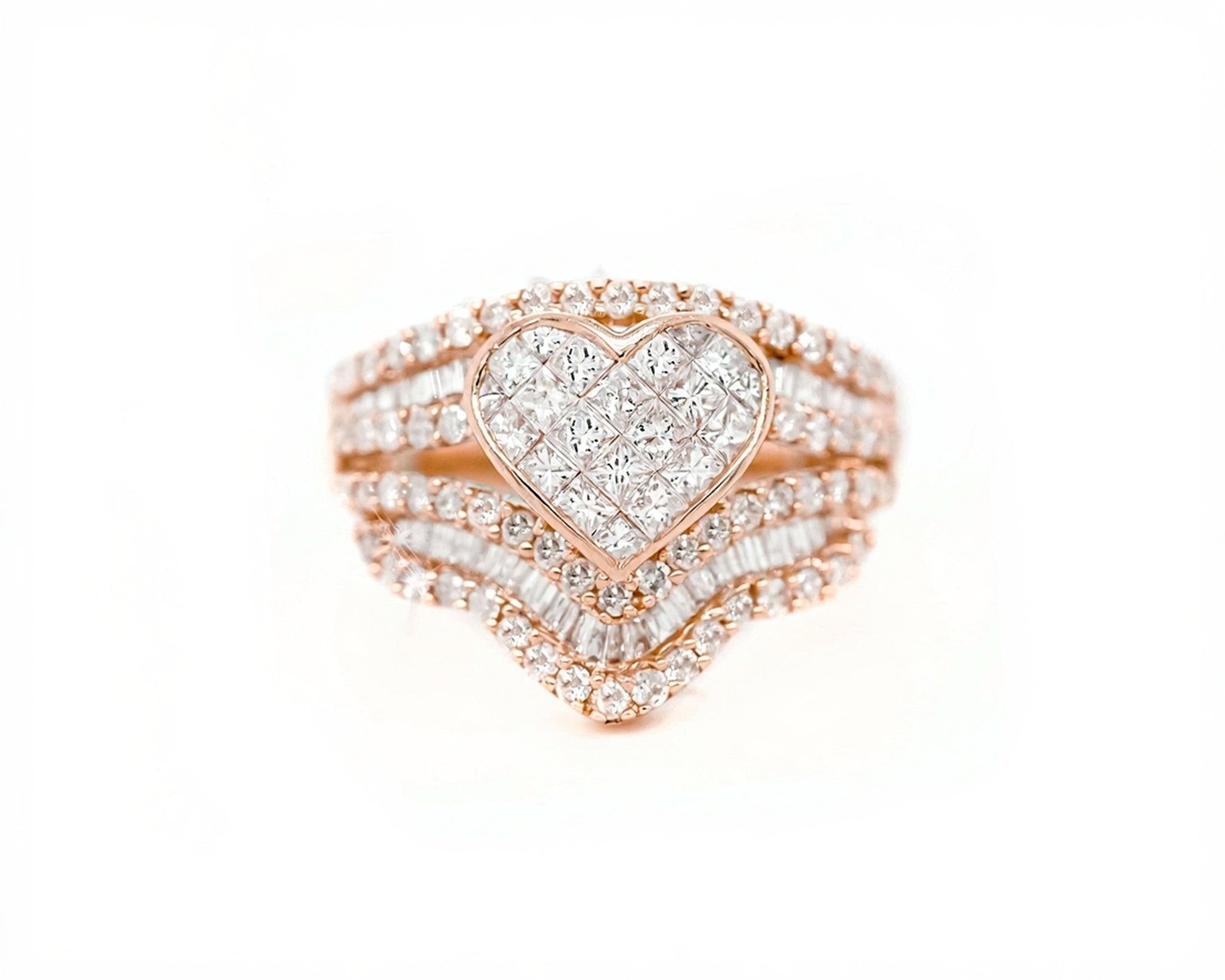 14k Heart Wave Design Diamond Ring 3.50ct - Mr. Alex Jewelry