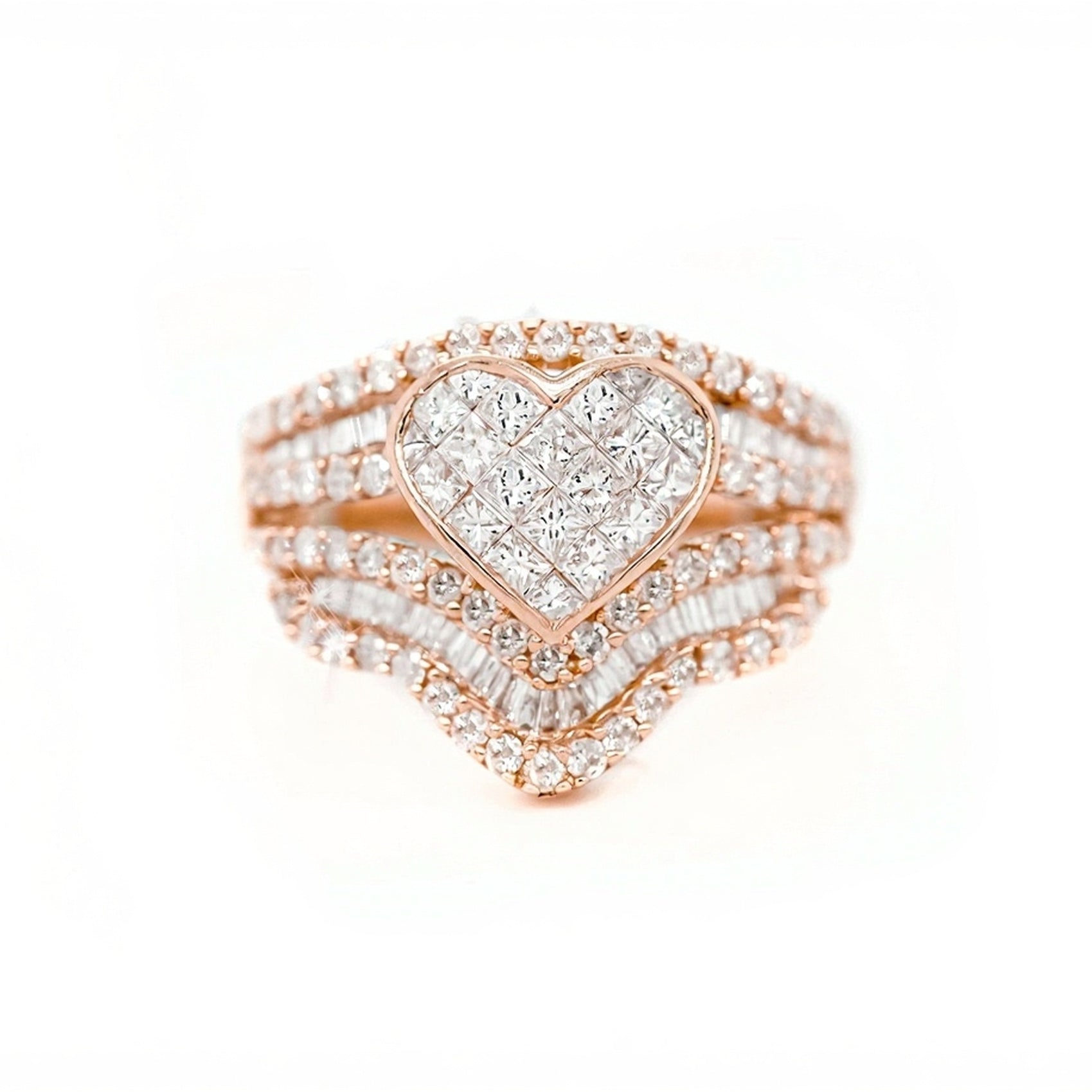 14k Heart Wave Design Diamond Ring 3.50ct - Mr. Alex Jewelry
