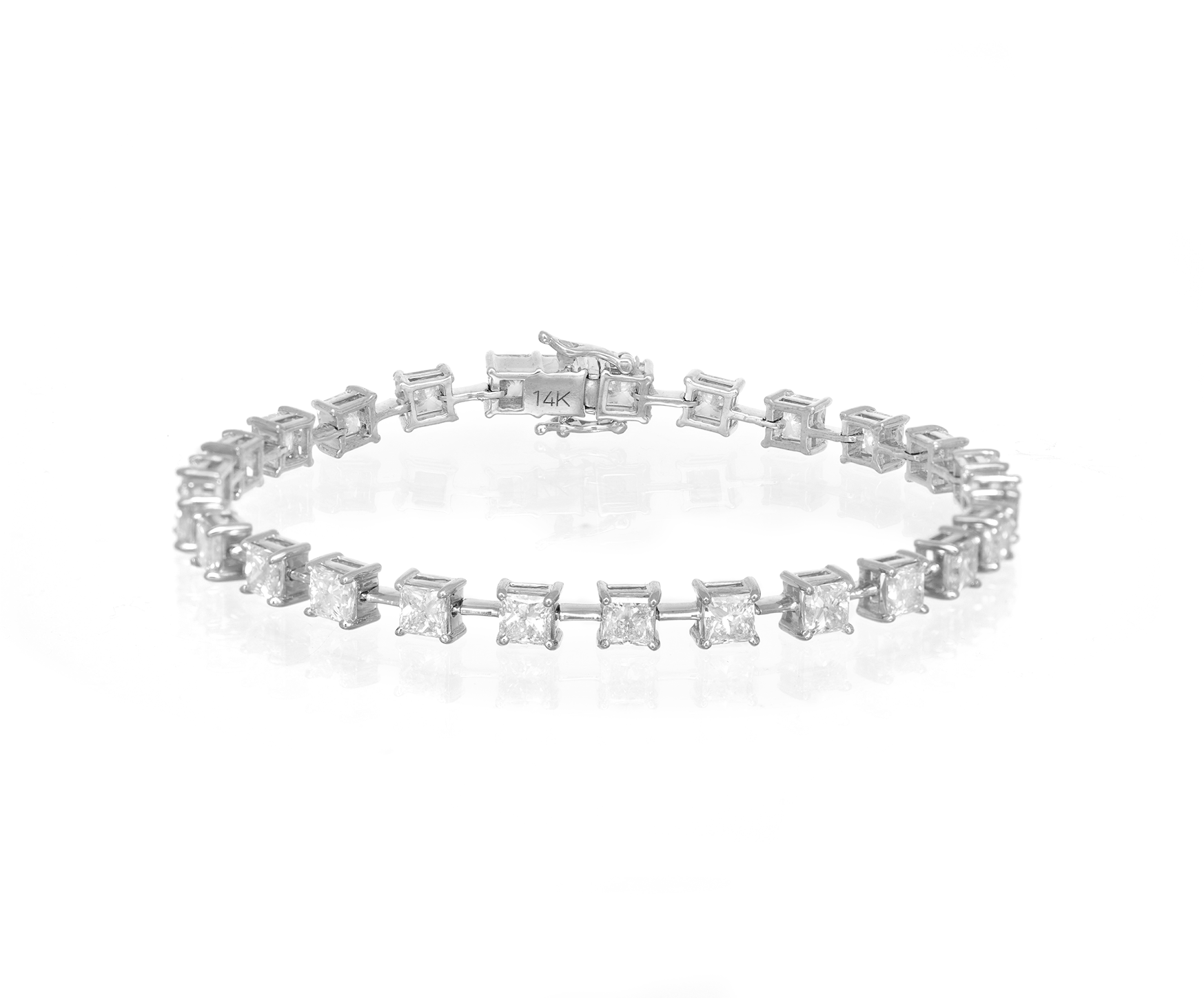 14K PRINCESS CUT TENNIS BRACELET WITH ELEGANT DIAMOND ACCENT 7.80CT - Mr. Alex Jewelry