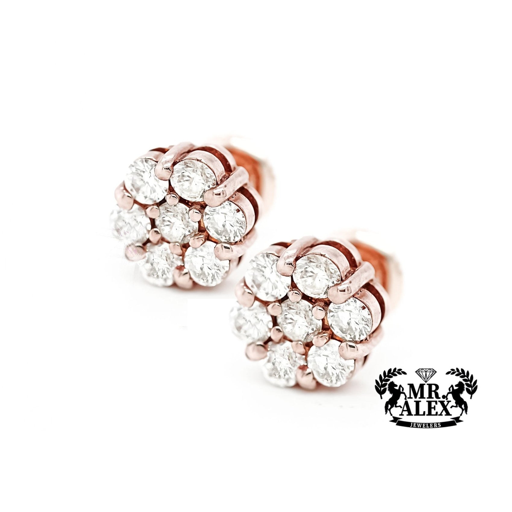14k Round Cluster Design Diamond Earrings 1.30ct - Mr. Alex Jewelry