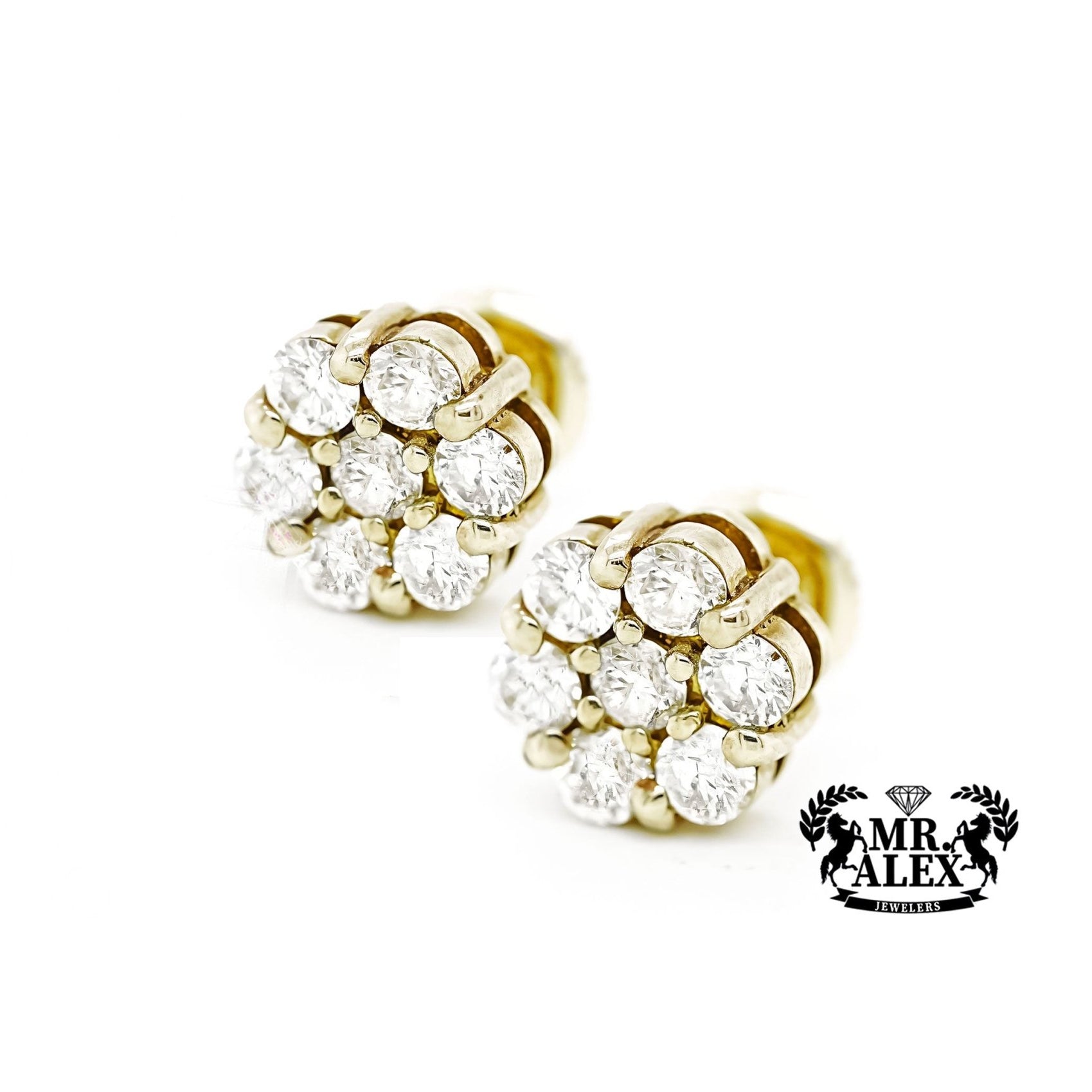 14k Round Cluster Design Diamond Earrings 1.30ct - Mr. Alex Jewelry
