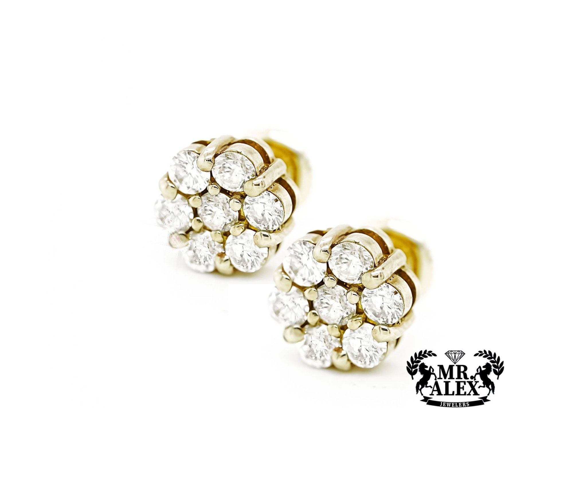 14k Round Cluster Design Diamond Earrings 1.30ct - Mr. Alex Jewelry